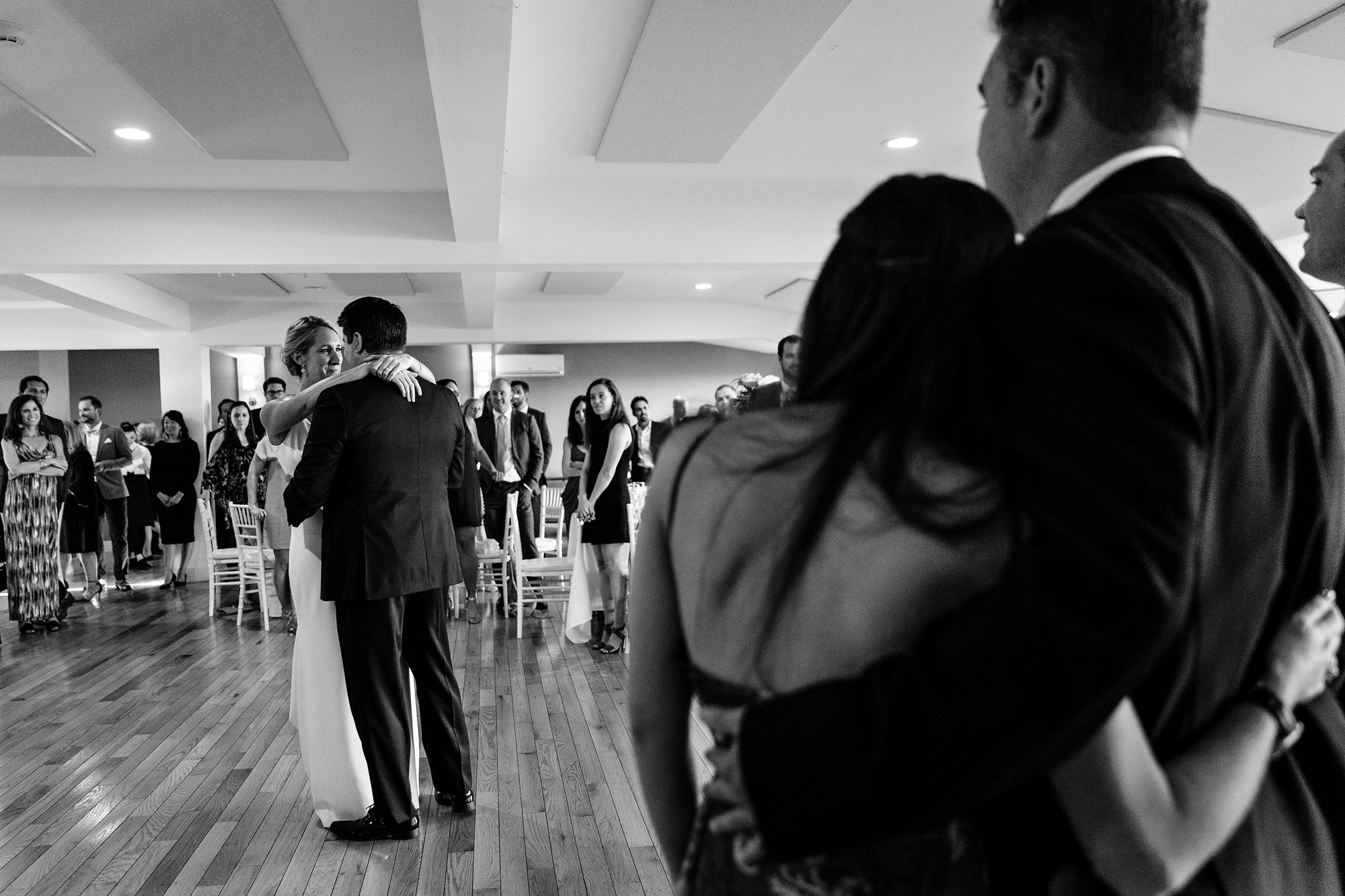 The bride and groom share a first dance at the Newagen Seaside Inn in Southport, Maine