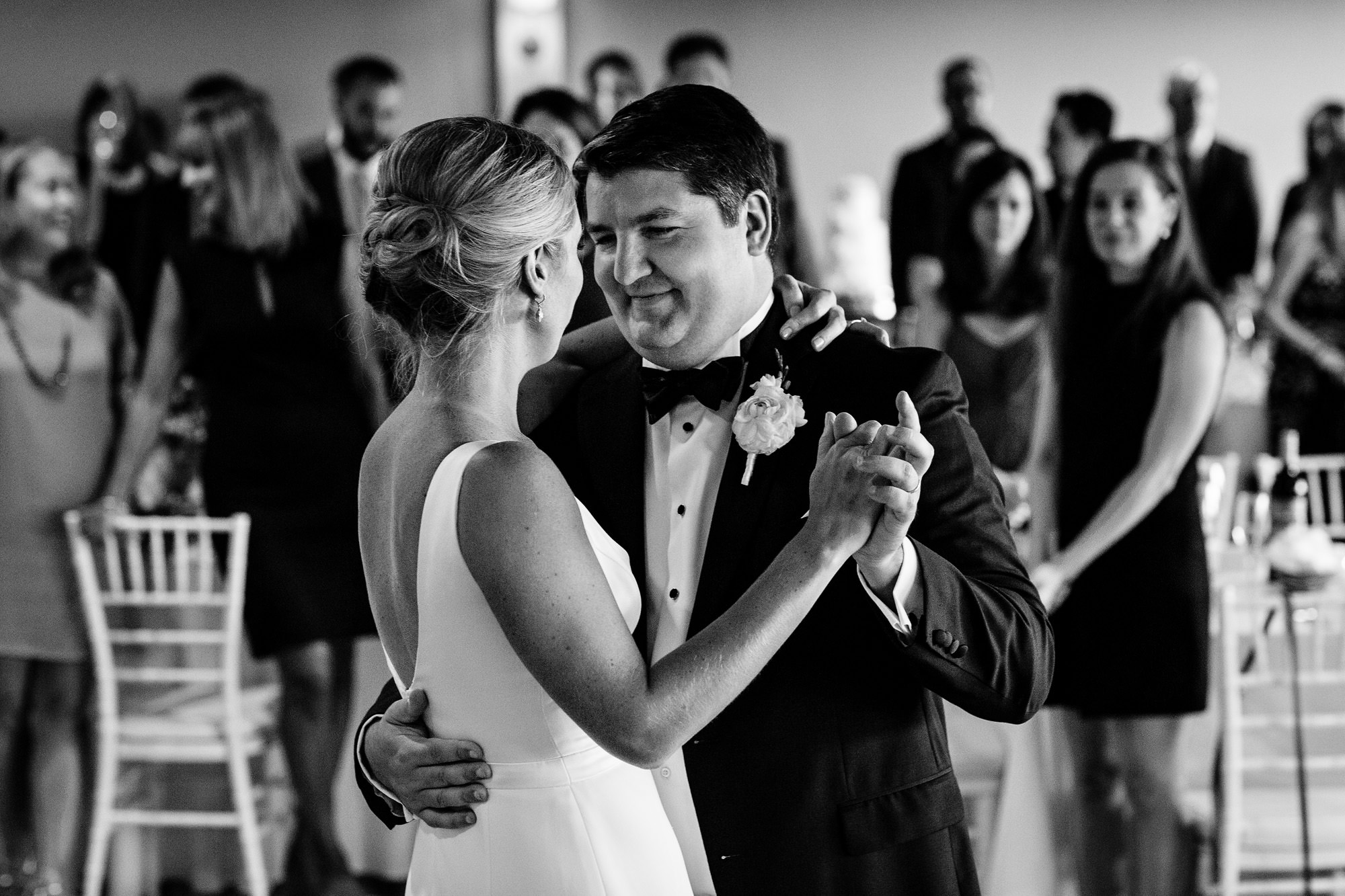 The bride and groom share a first dance at the Newagen Seaside Inn in Southport, Maine
