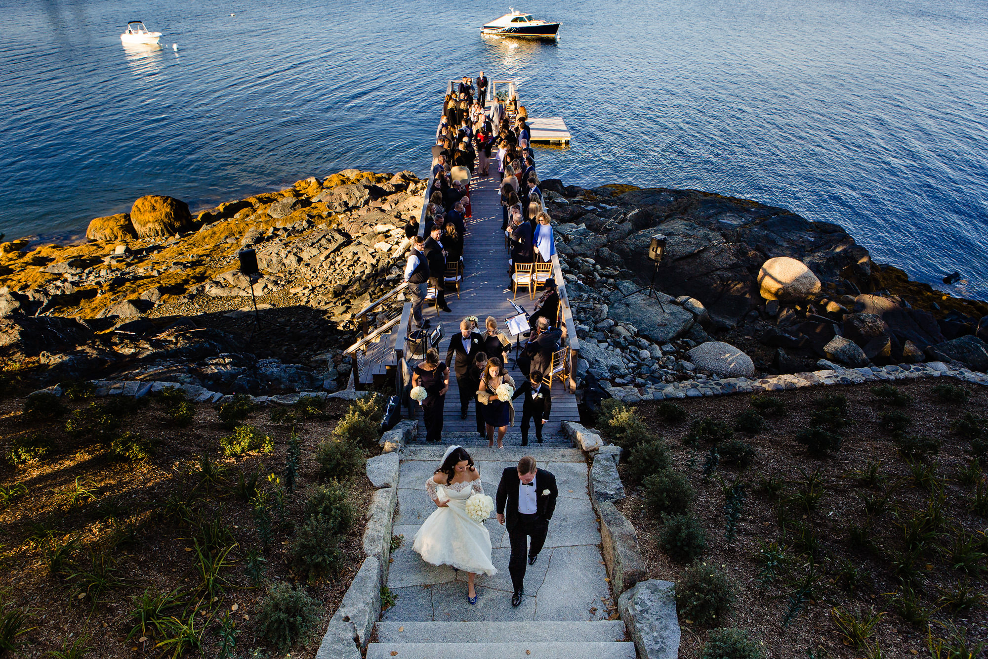 A stunning wedding ceremony on a dock in Blue Hill Maine
