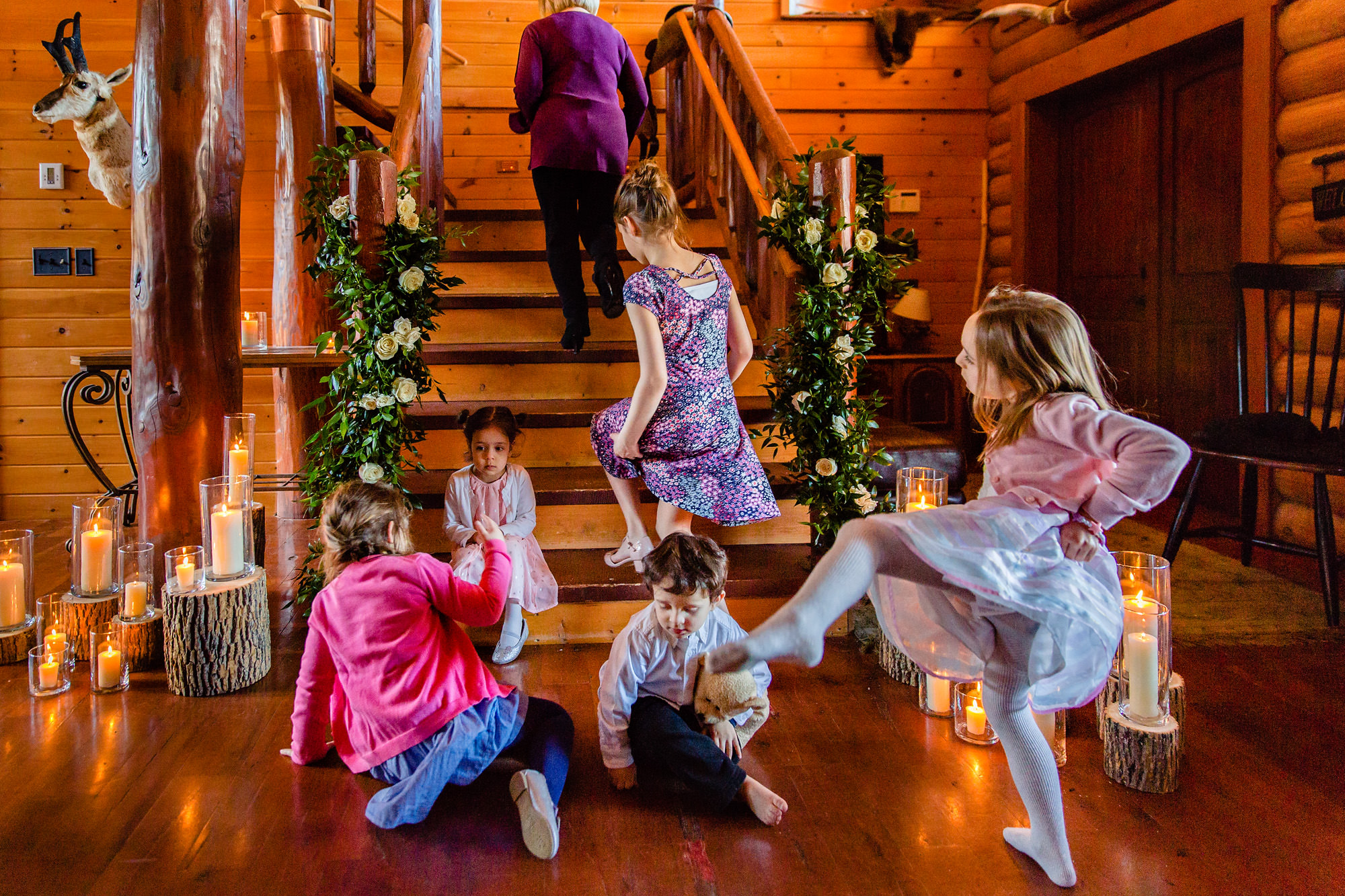 Kids gather during a wedding at Moose Lake Ranch in Maine