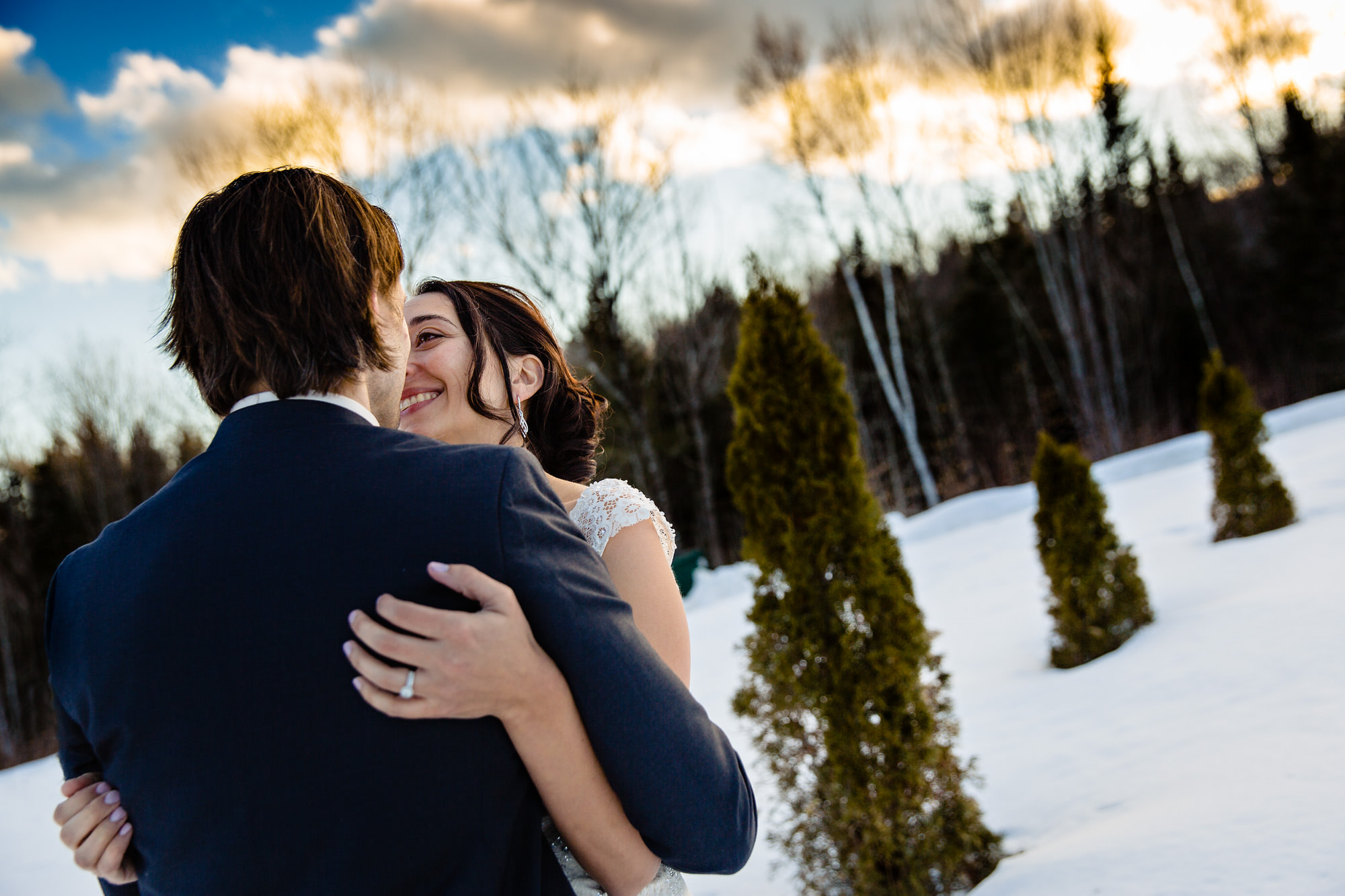 A wedding portrait taken during a winter wedding in Western Maine