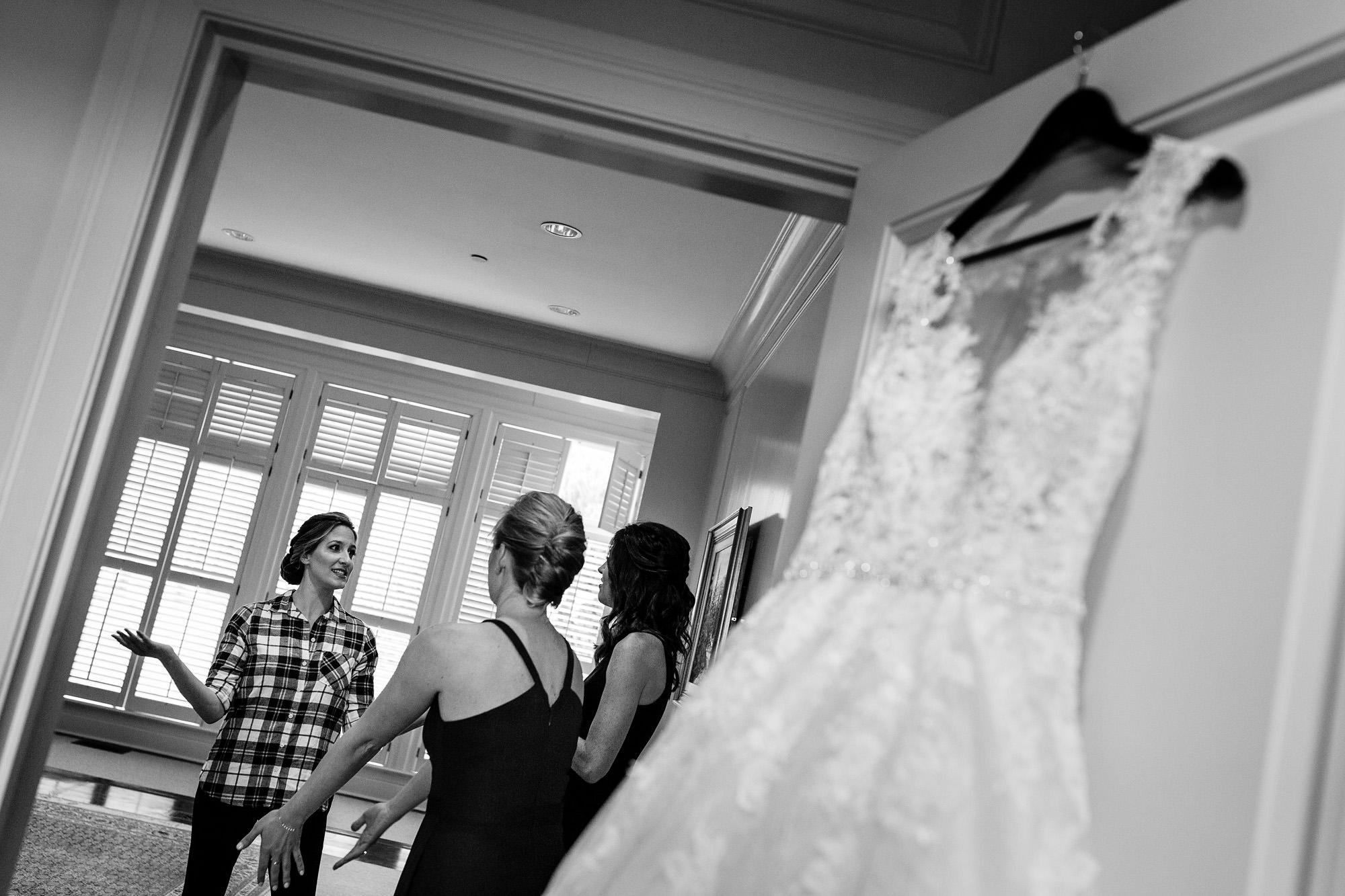 A bride gets ready for her wedding day at Point Lookout in Northport, Maine