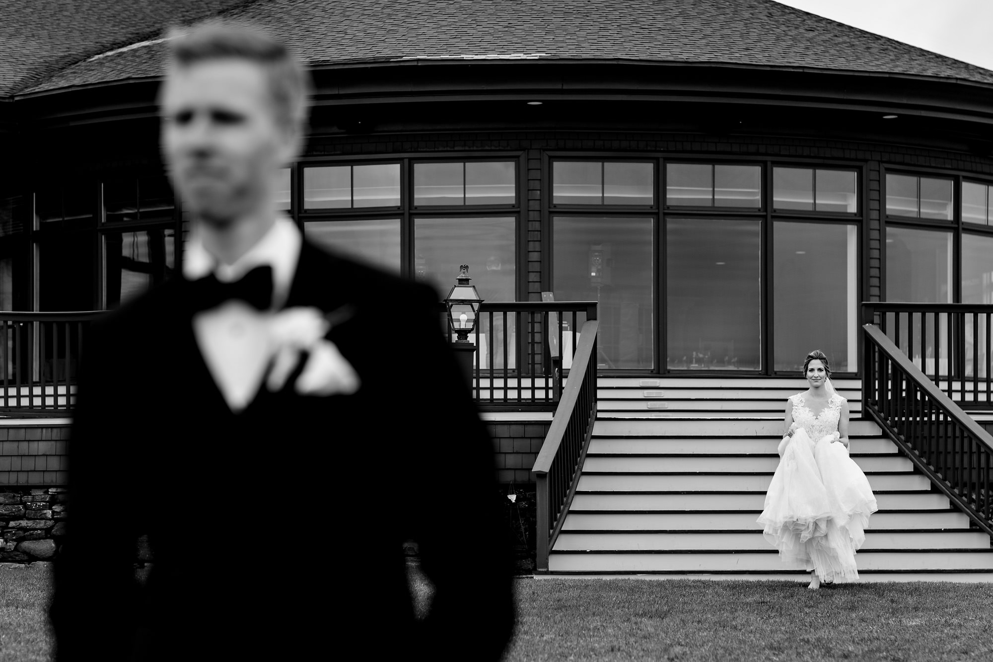 A beautiful first look at a wedding at Point Lookout in Northport, Maine