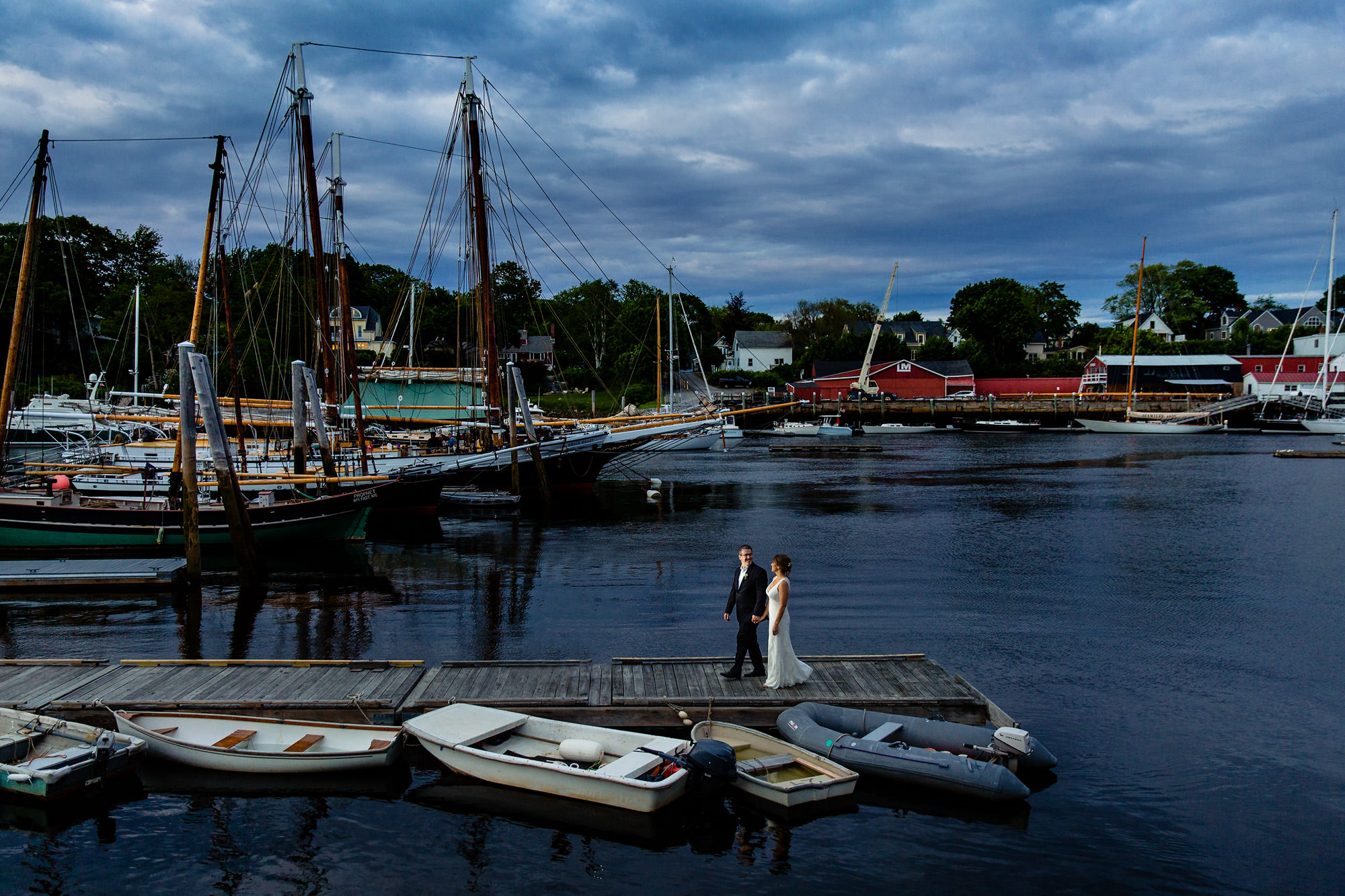 Striking wedding portraits in Camden harbor, Maine