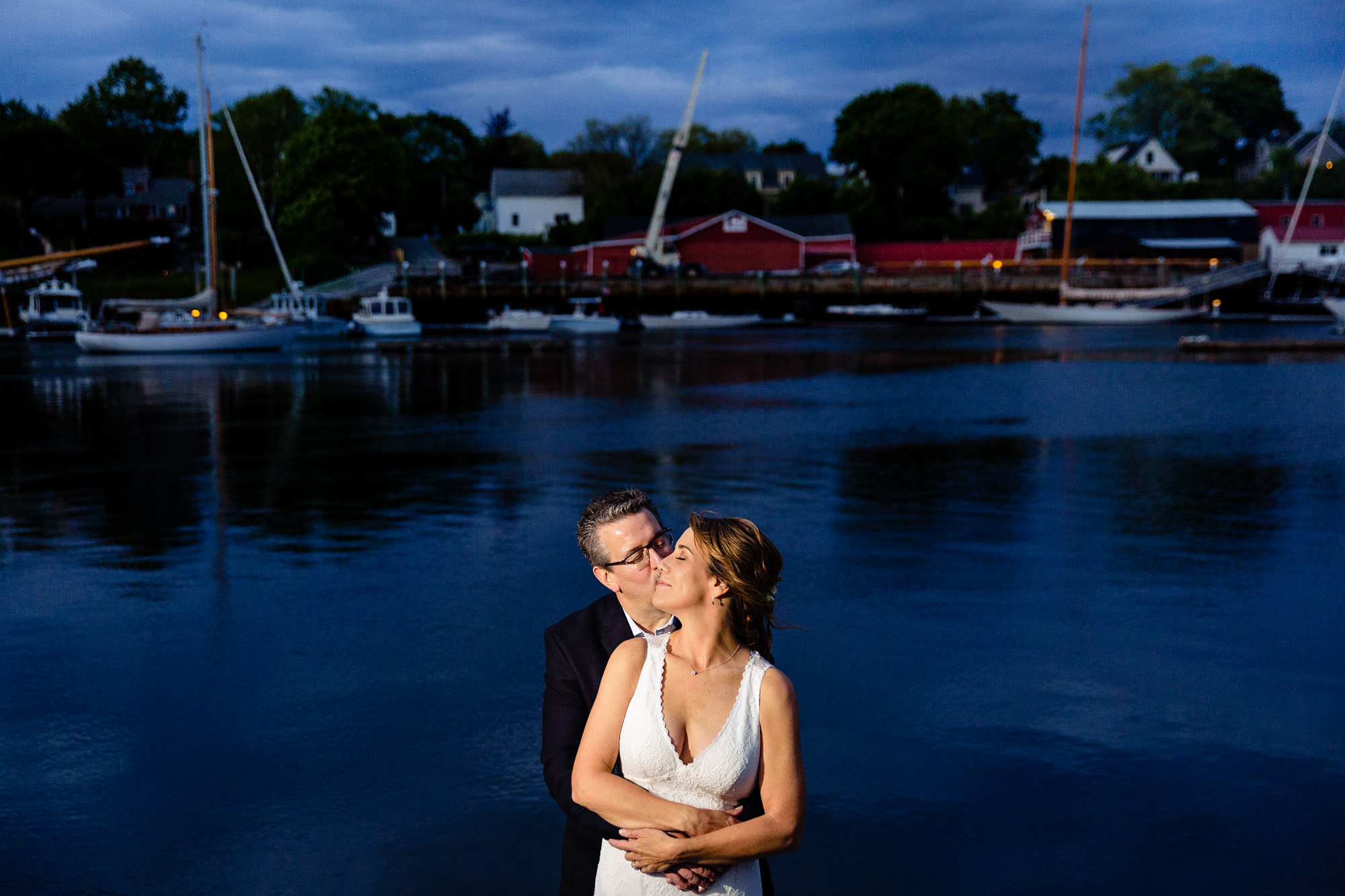 Striking wedding portraits in Camden harbor, Maine