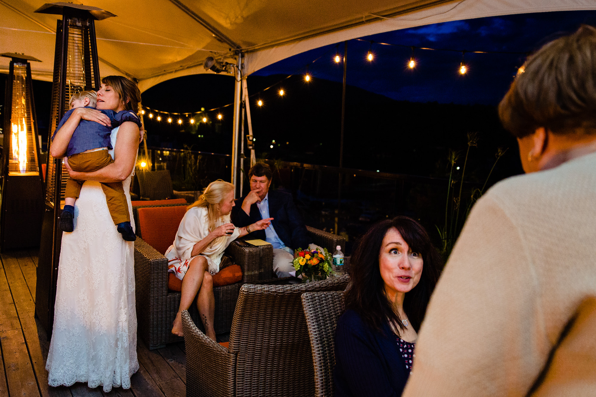 A wedding reception on the roof of 16 Bay View in Camden, Maine