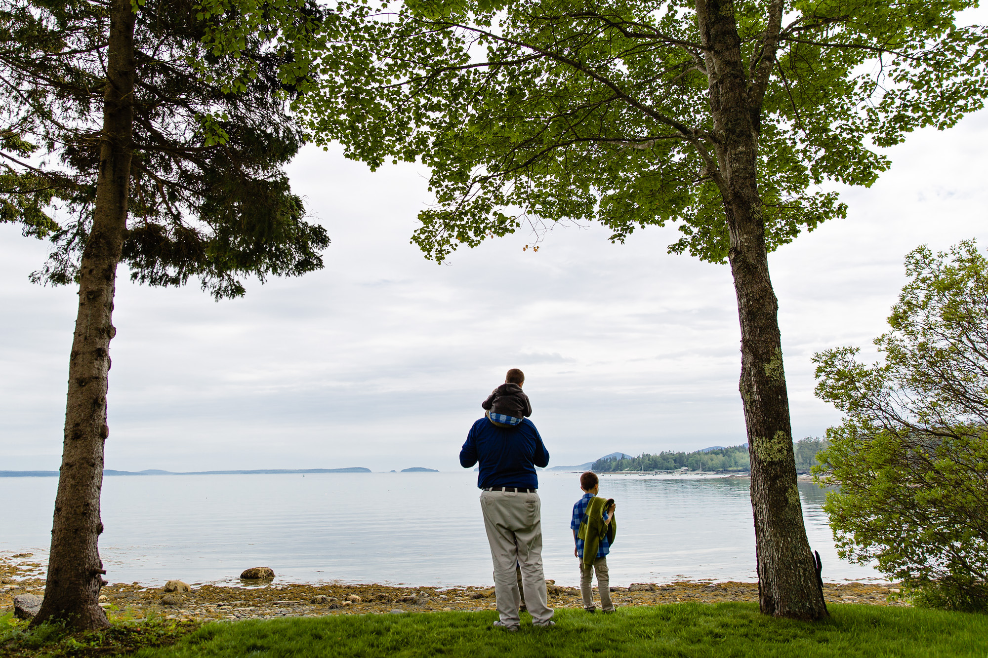 A family enjoys the view at a midcoast Maine wedding