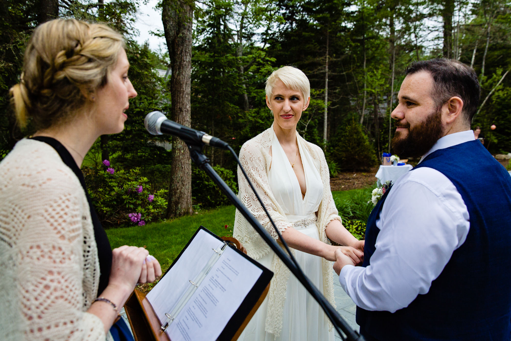 An oceanside wedding ceremony at a private residence in Hancock, Maine