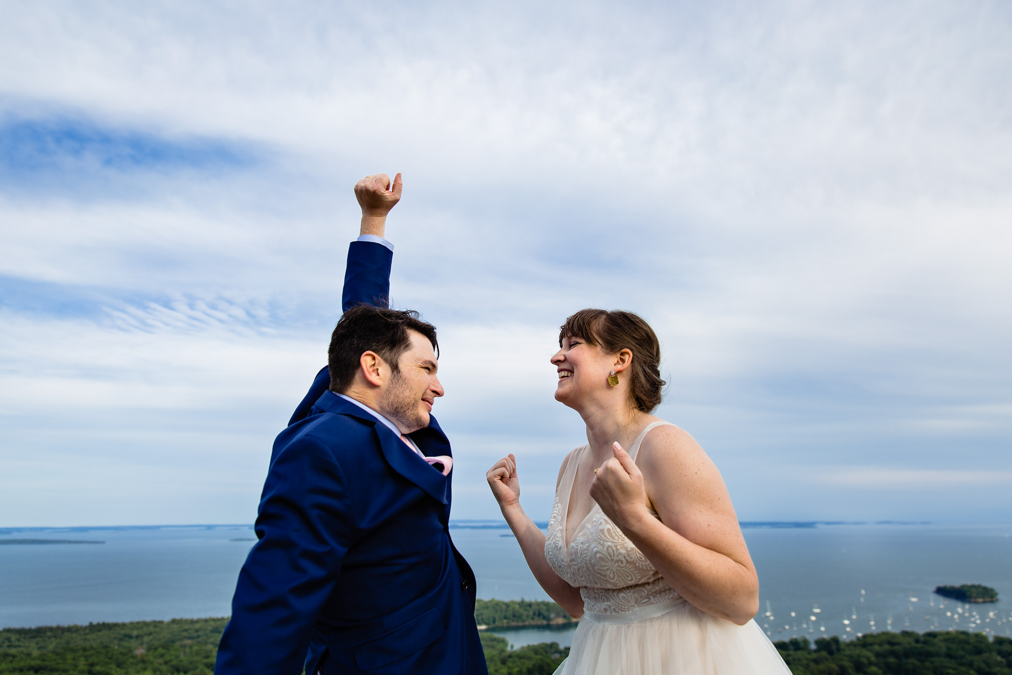 Portraits taken after Sarah and Brandon's elopement on Mt. Battie in Camden, Maine