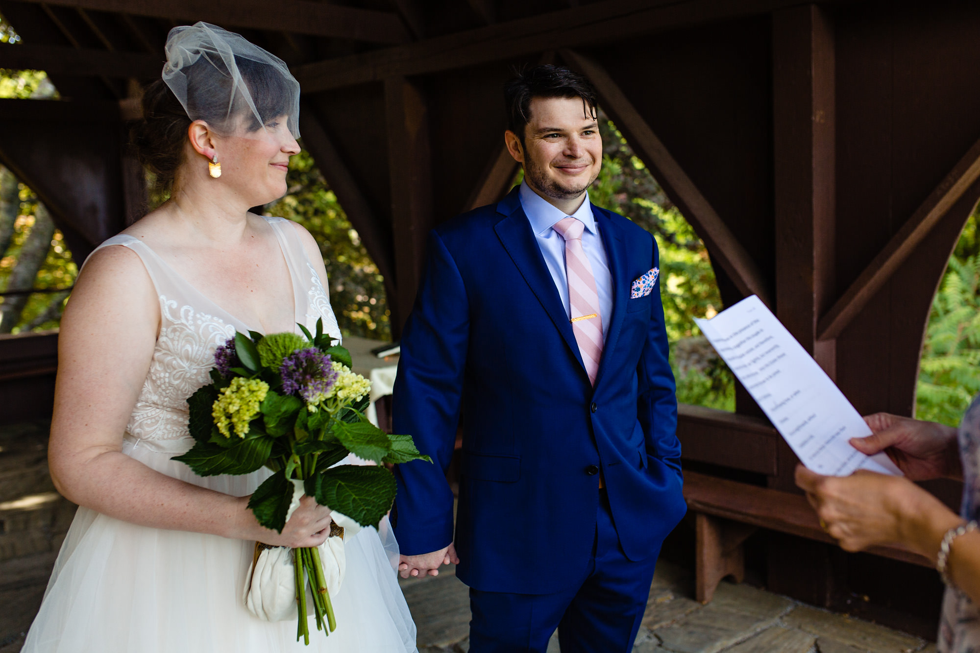 A bride and groom elope at the Vesper Hill Children's Chapel in Rockport, Maine