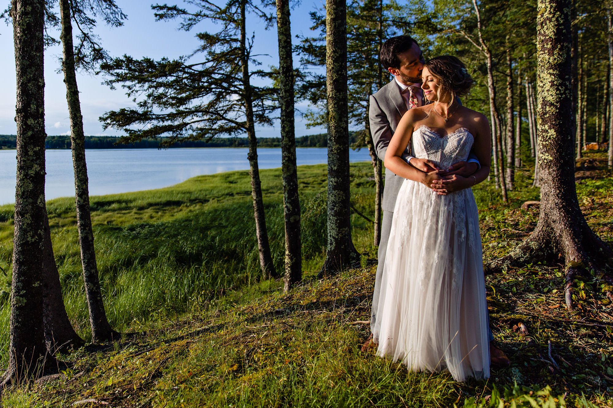 Dramatic wedding portraits taken in Lamoine, Maine