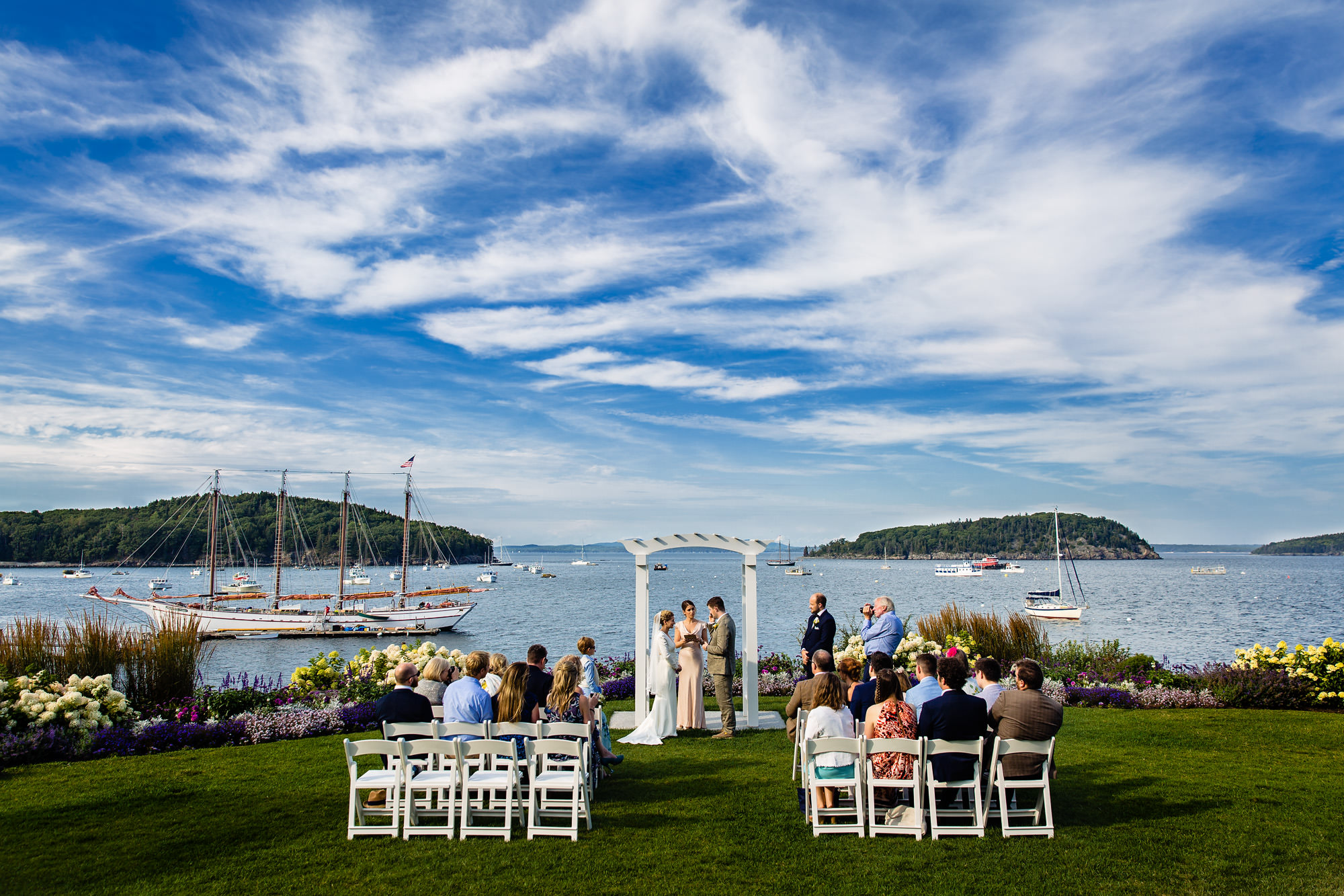 A wedding ceremony at Bar Harbor Inn in Maine