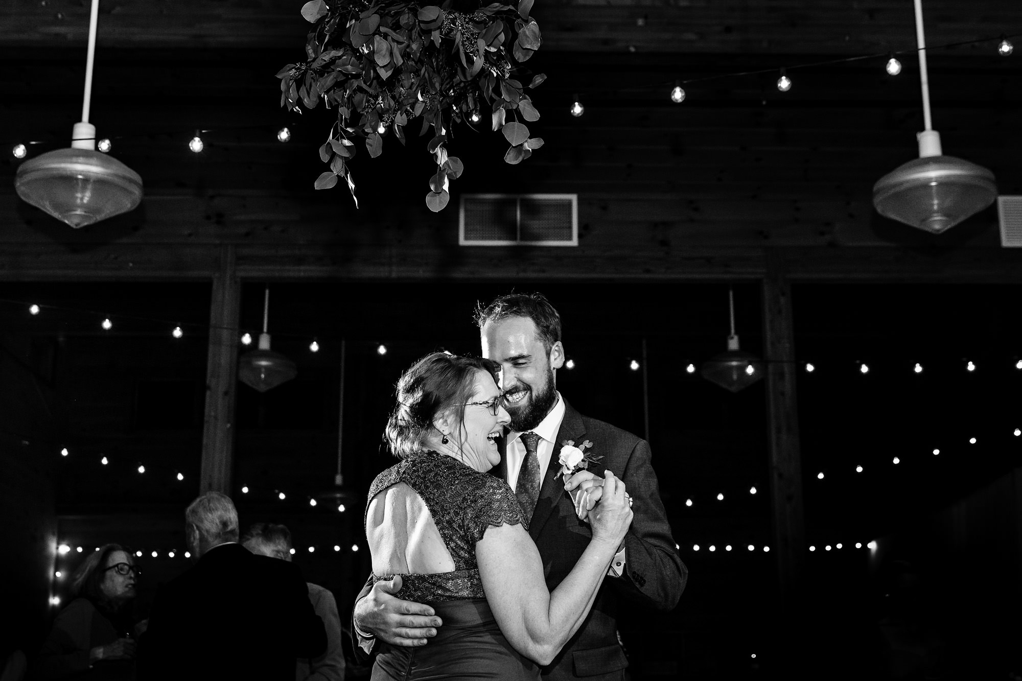 An energetic dance floor at a wedding at Sugarloaf Mountain in Maine