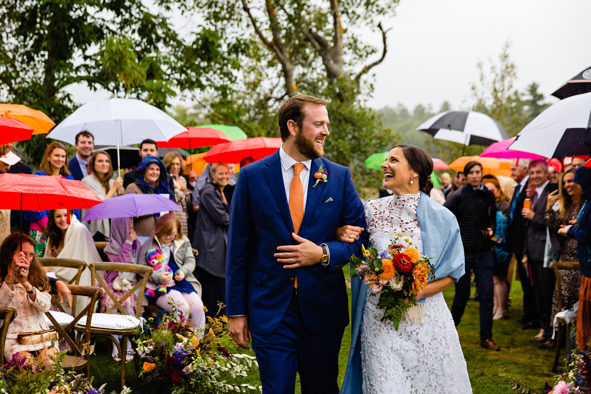 A rainy wedding ceremony in Blue Hill Maine
