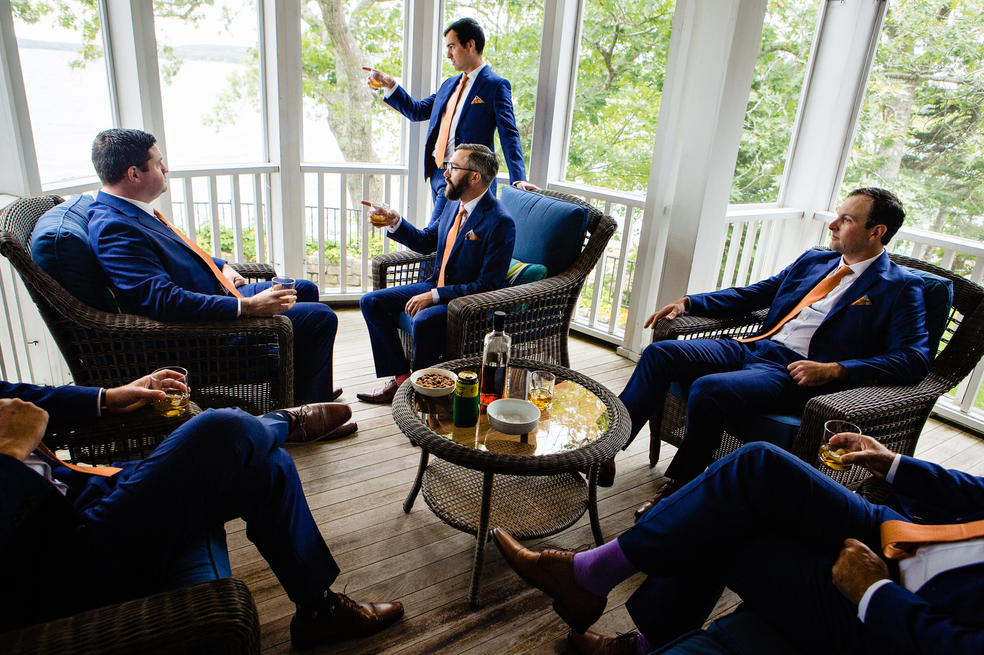 The groom and his groomsmen prepare for a Blue Hill Maine wedding