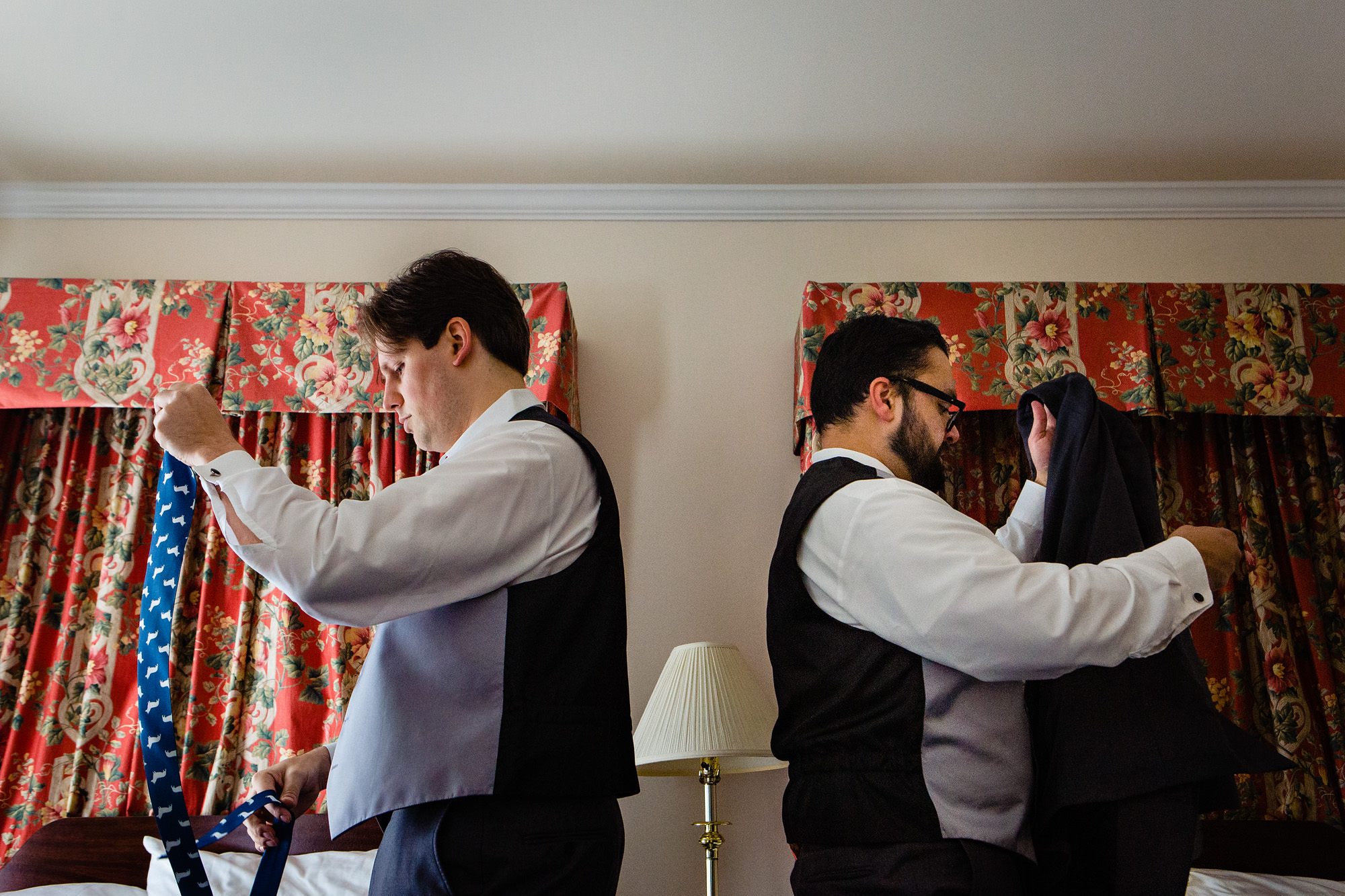 Groomsmen get ready at a Harraseeket Inn wedding in Maine