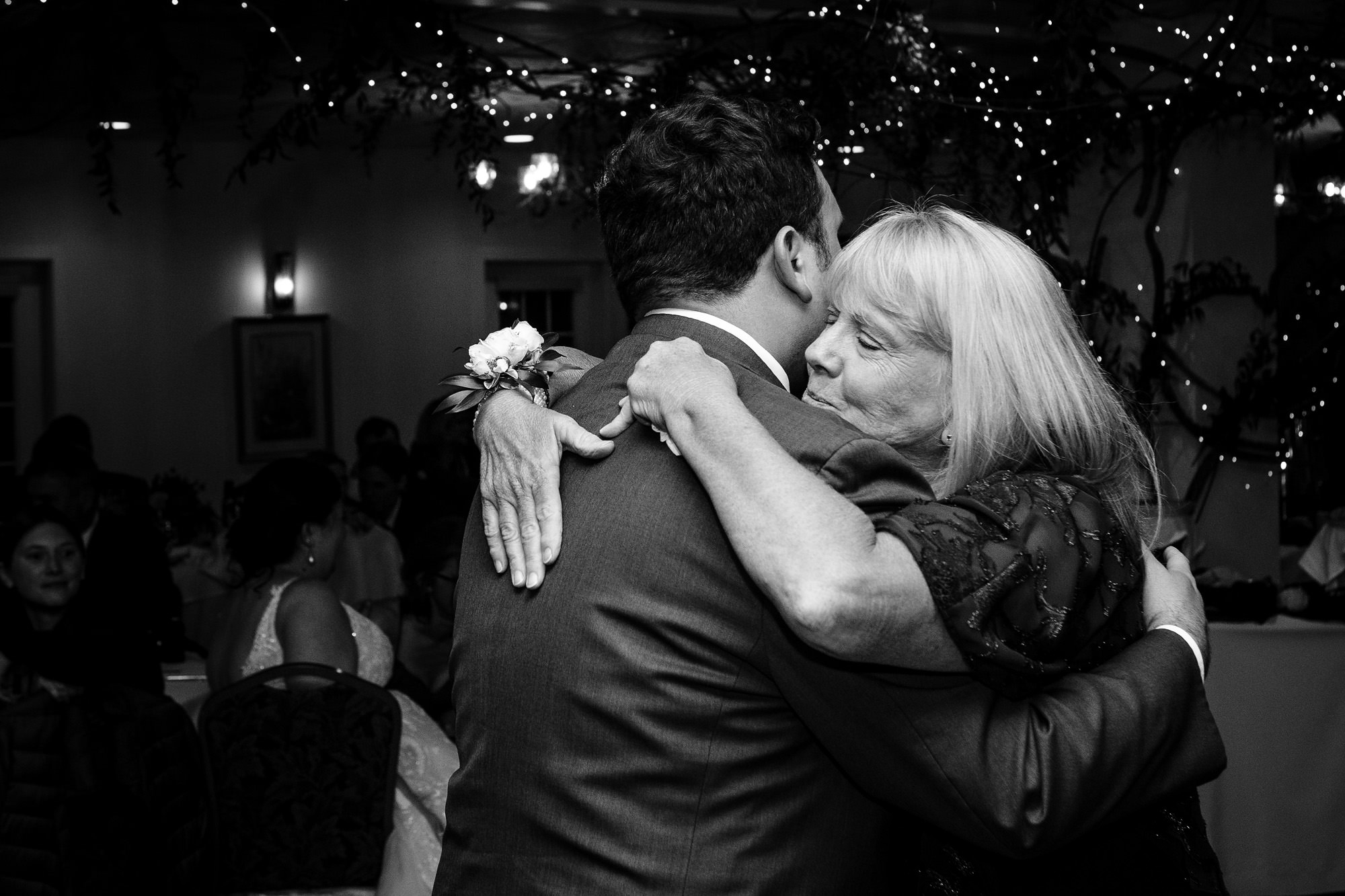 The groom dances with his mom at his southern Maine wedding