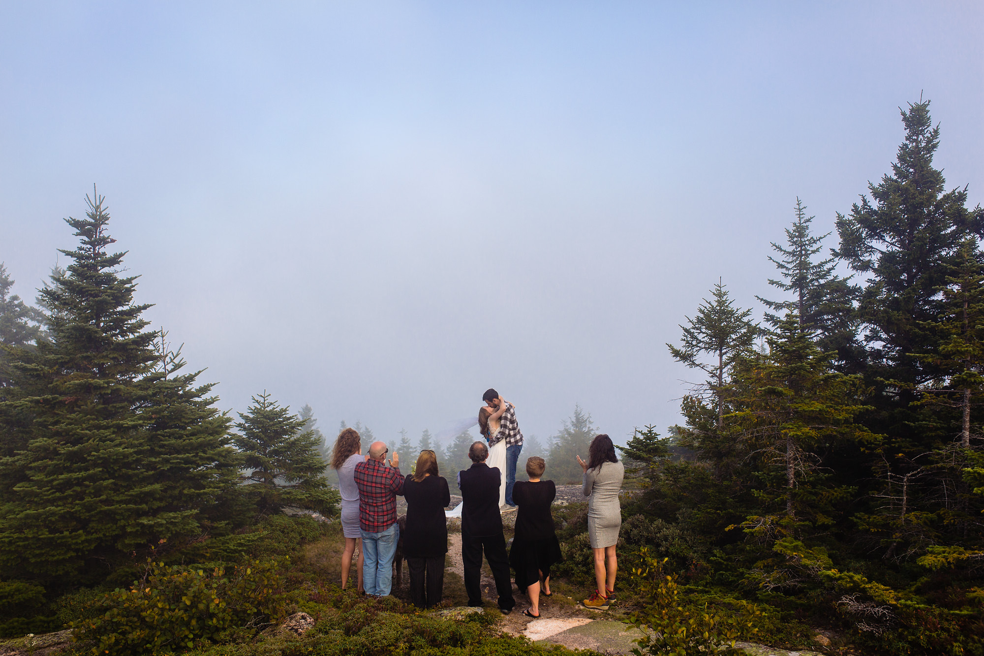 A couple get married on the top of Cadillac Mountain during an elopement