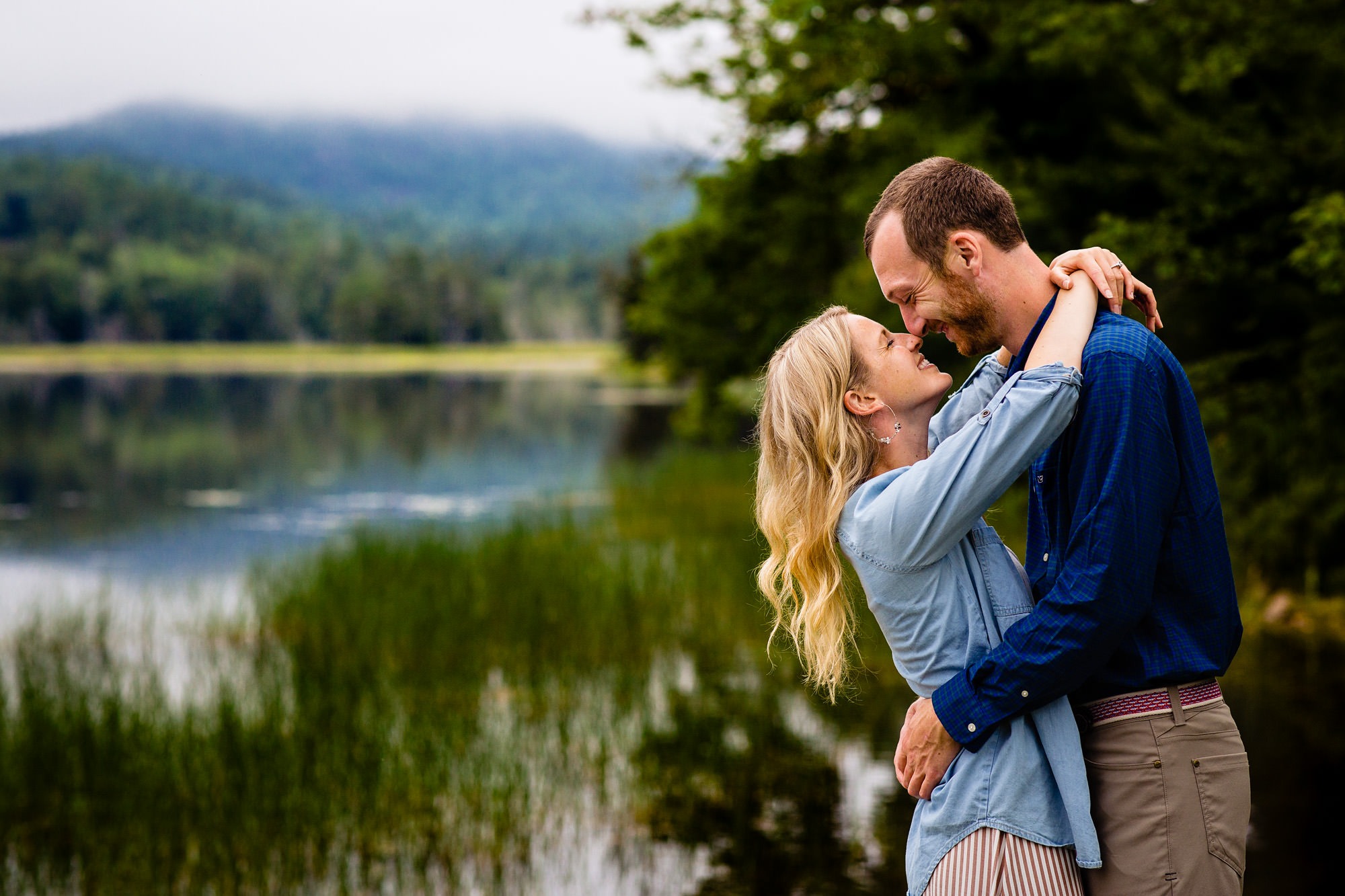 Engagement portraits taken at Little Long Pond in Northeast Harbor, Maine