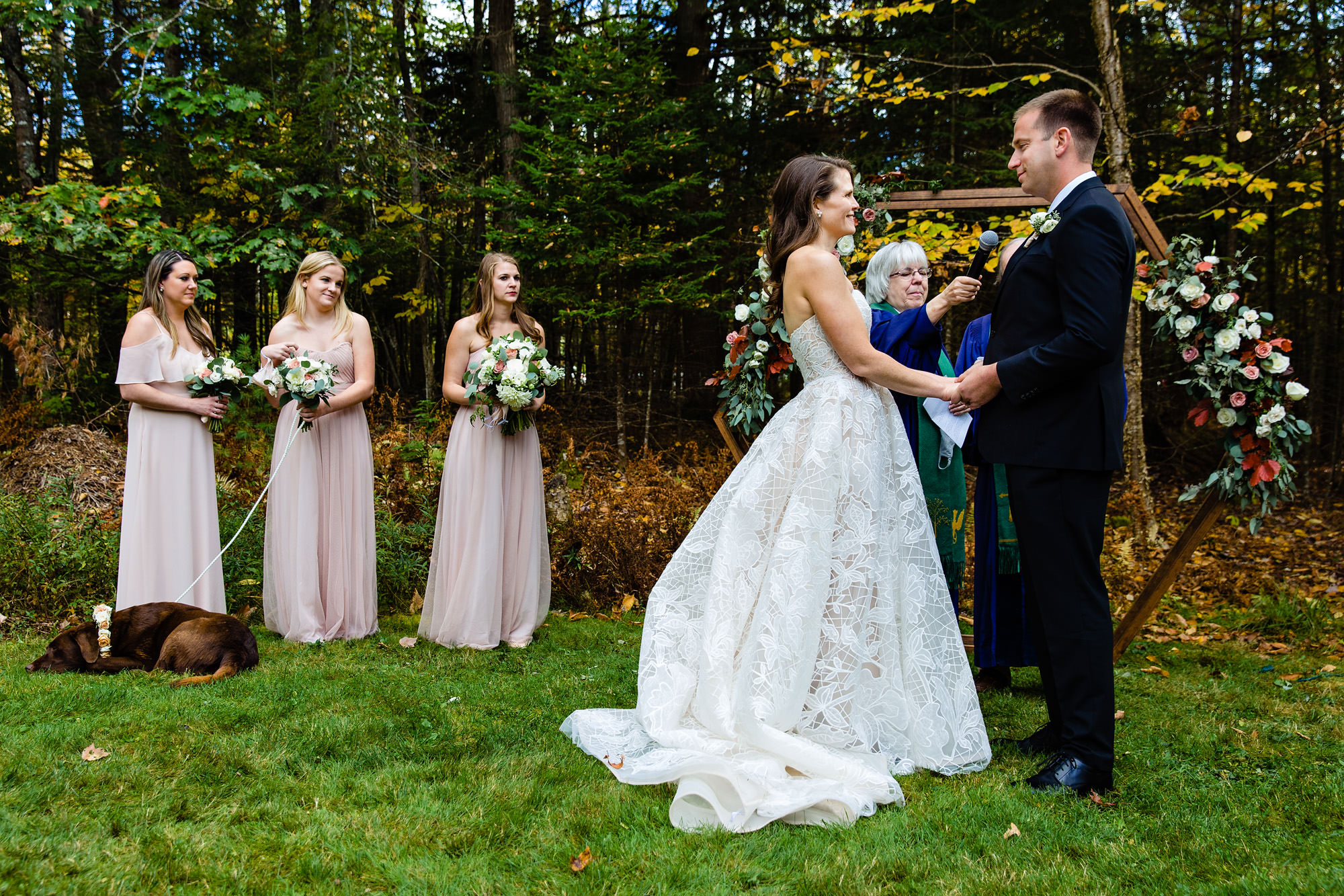 A backyard wedding ceremony in North Yarmouth, Maine