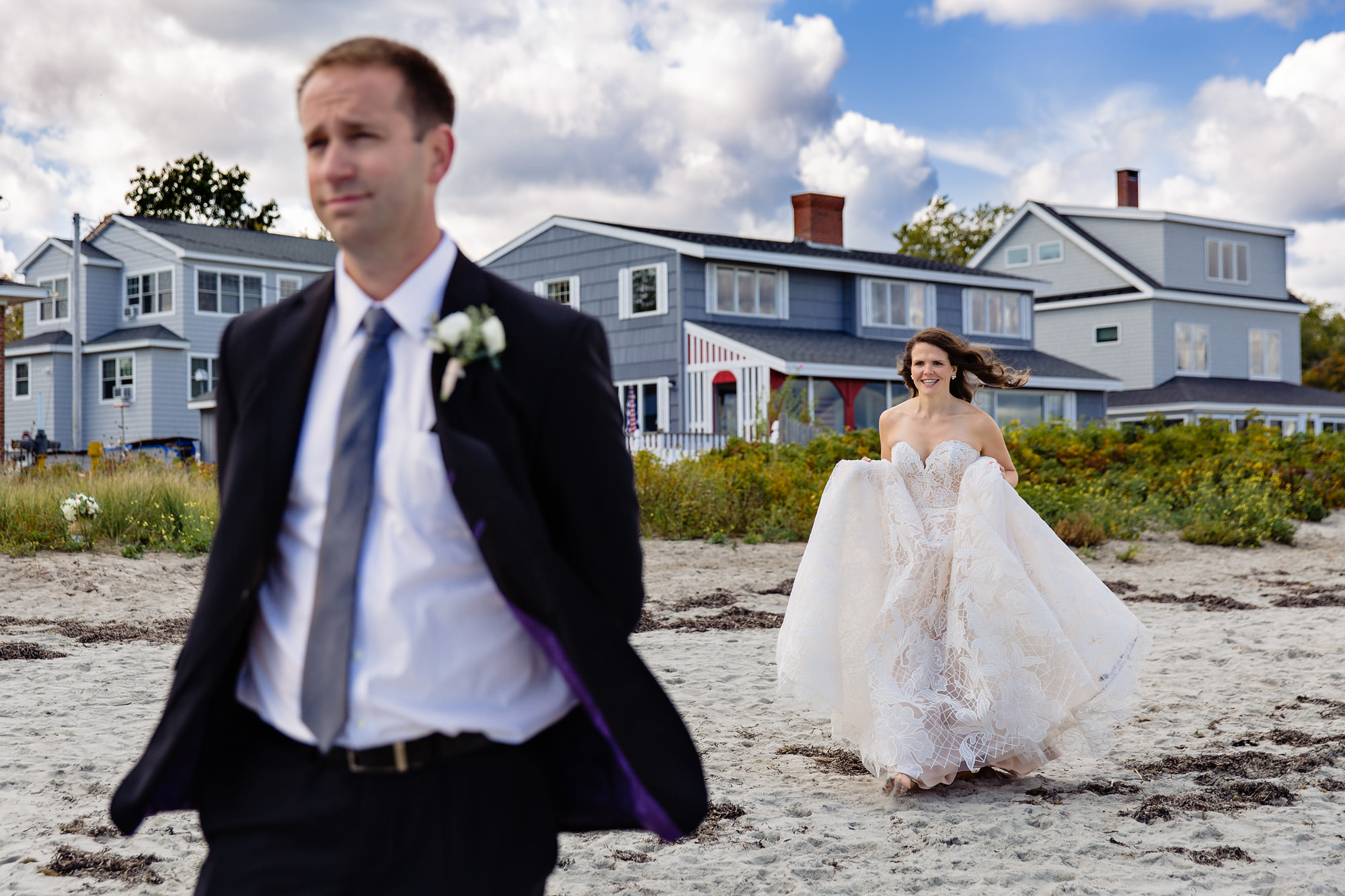 Wedding portraits at Willard Beach in South Portland, Maine