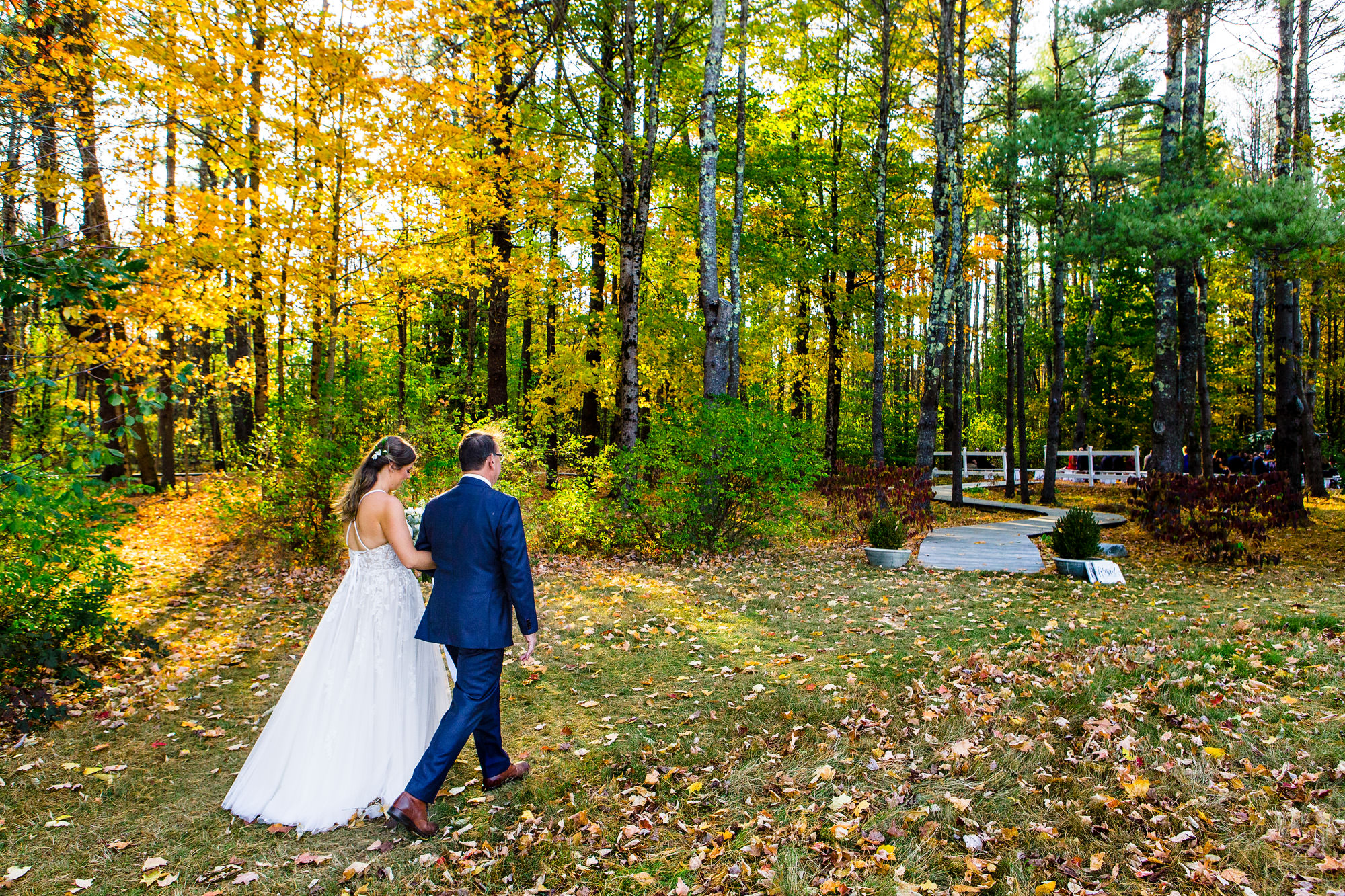 A fall wedding ceremony at Barn at Flanagan Farm in Buxton, Maine