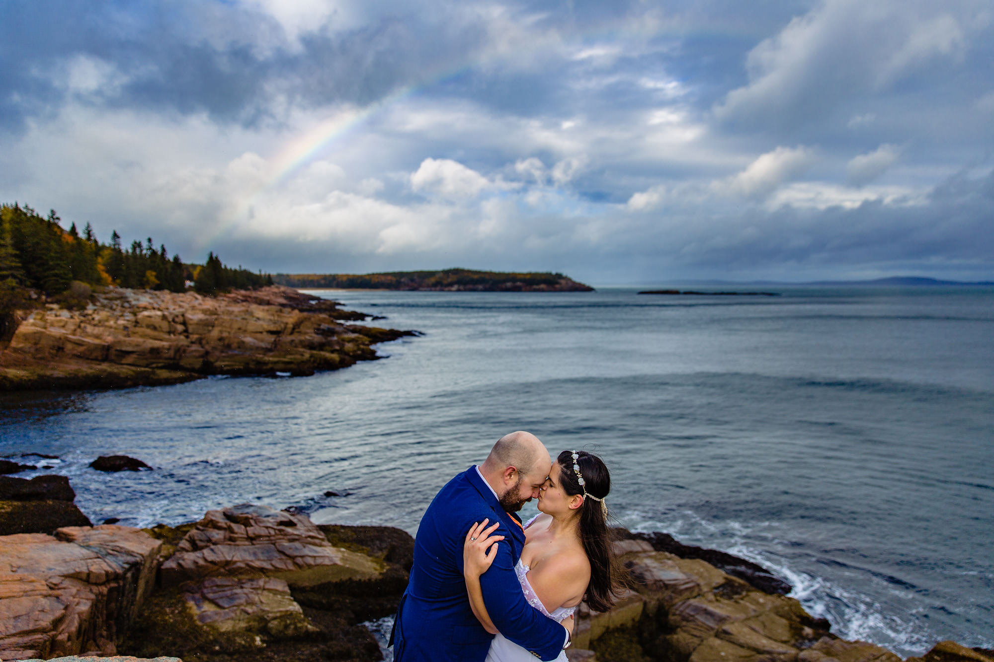Rainbow wedding portraits taken in Acadia National Park