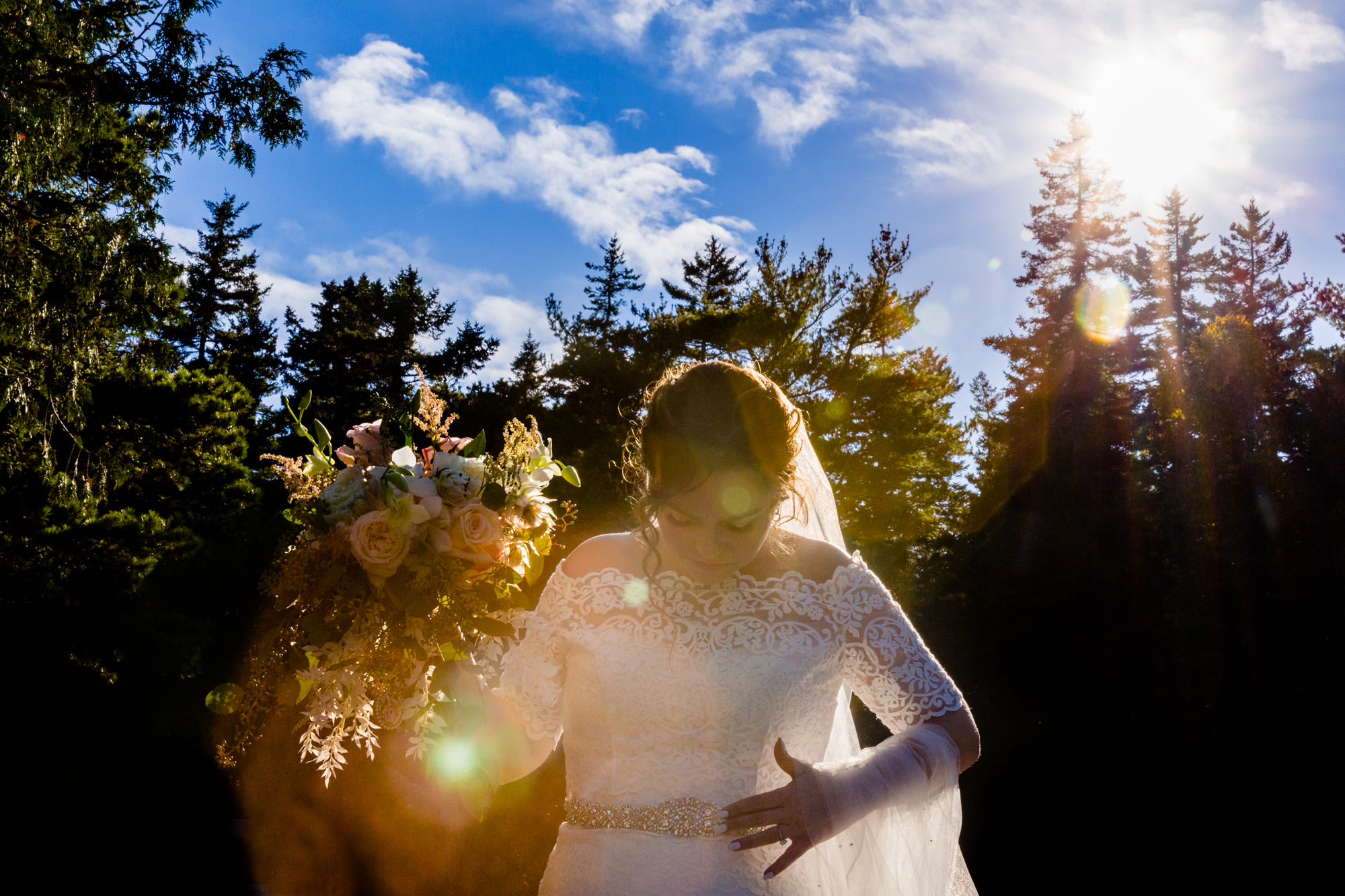 A bride prepares for her elopement in Acadia National Park