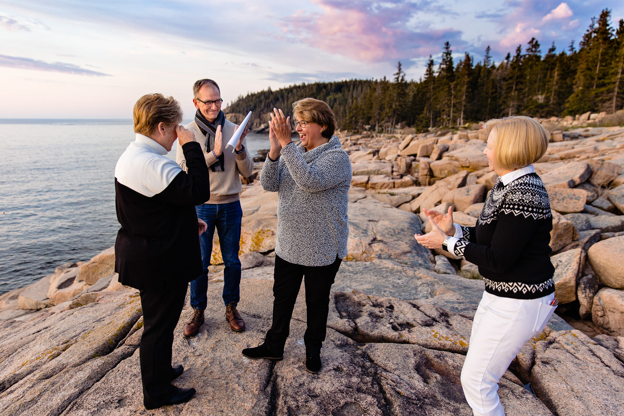 Two women elope in Acadia National Park at sunrise