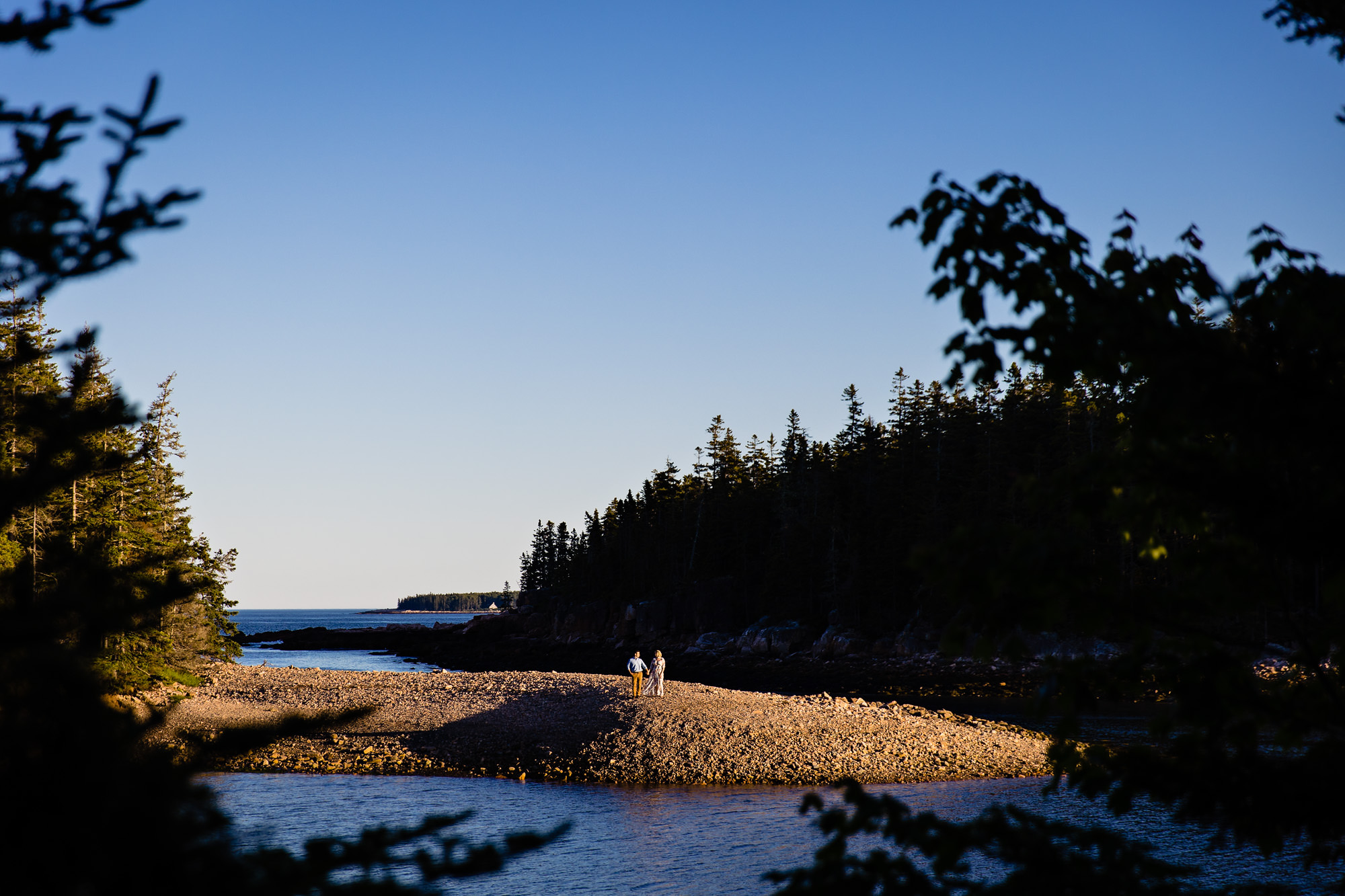 An engagement session taken at sunset in Acadia