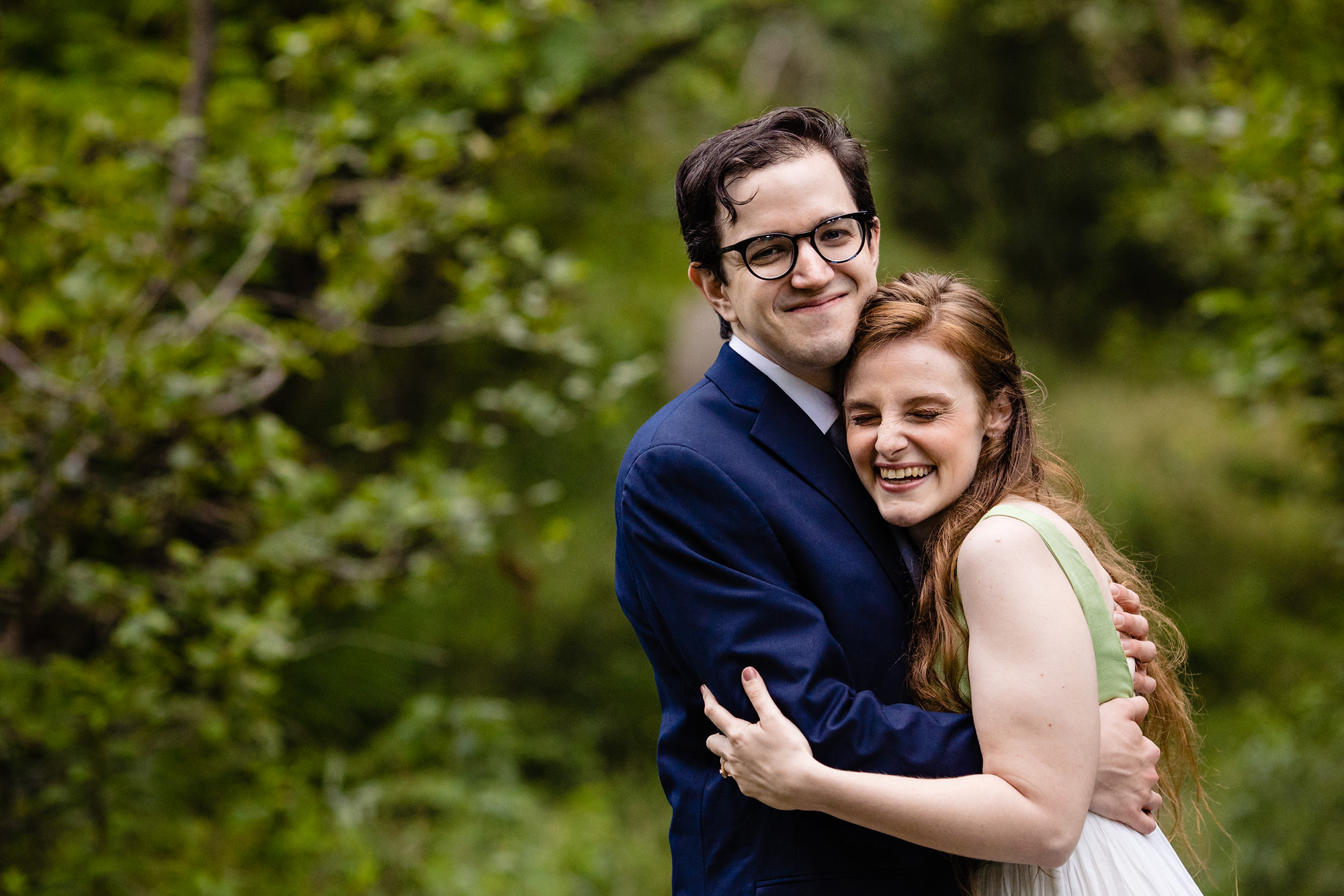 Elopement portraits in the woods of Acadia National Park