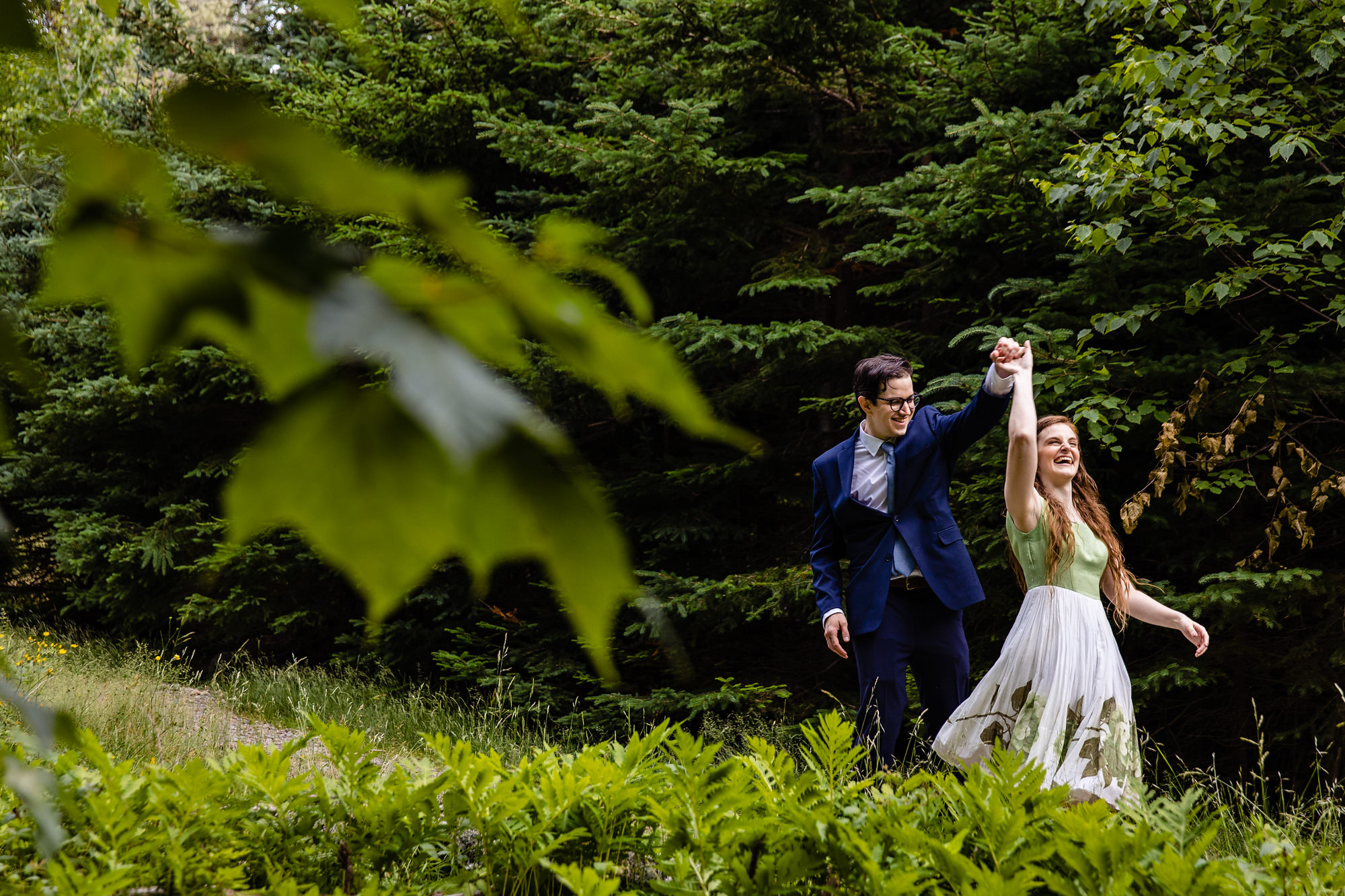 Elopement portraits in the woods of Acadia National Park