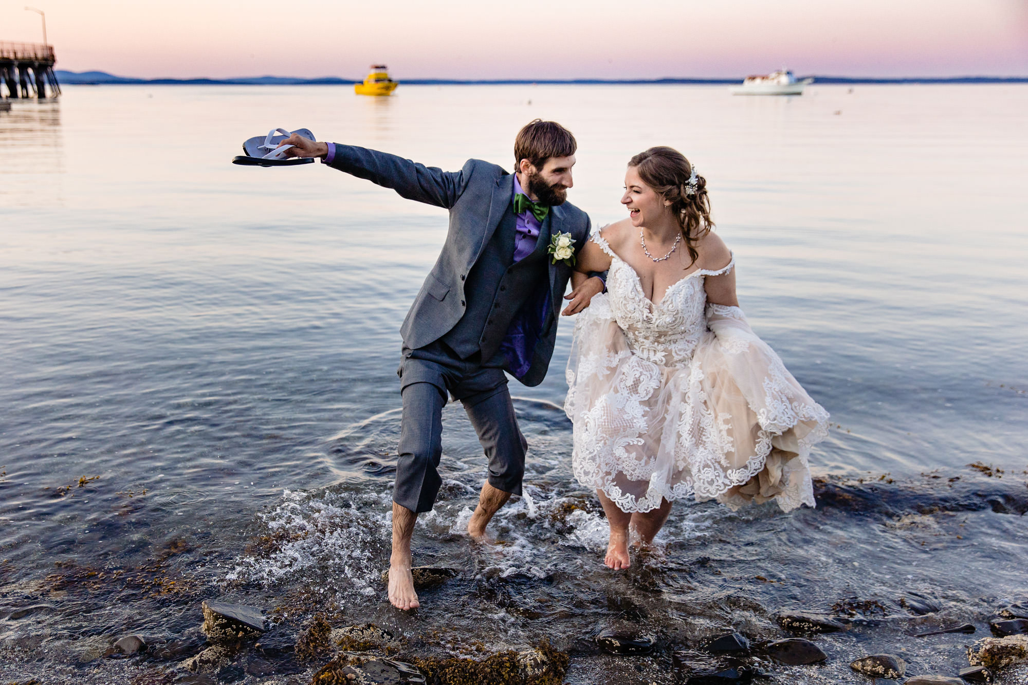 Sunset wedding portraits taken in Bar Harbor, Maine