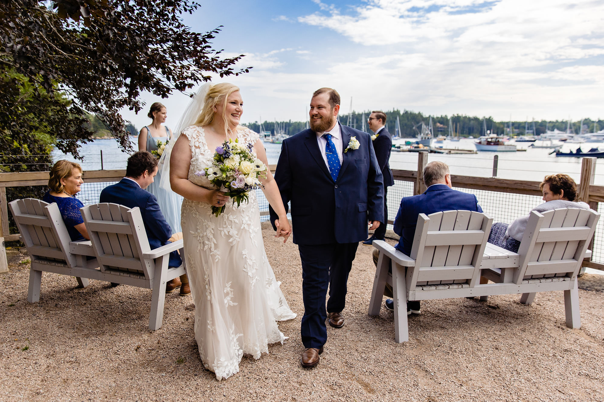 A beautiful wedding ceremony at Thuya Dock on MDI, Maine