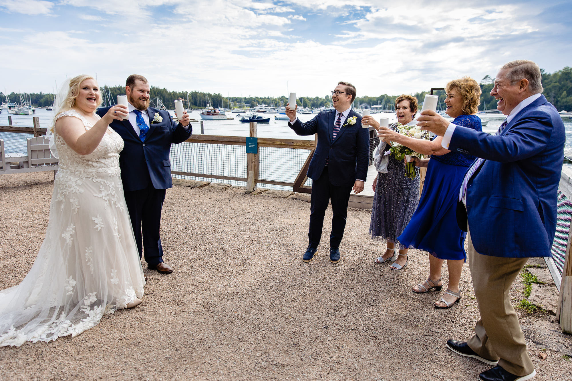A beautiful wedding ceremony at Thuya Dock on MDI, Maine