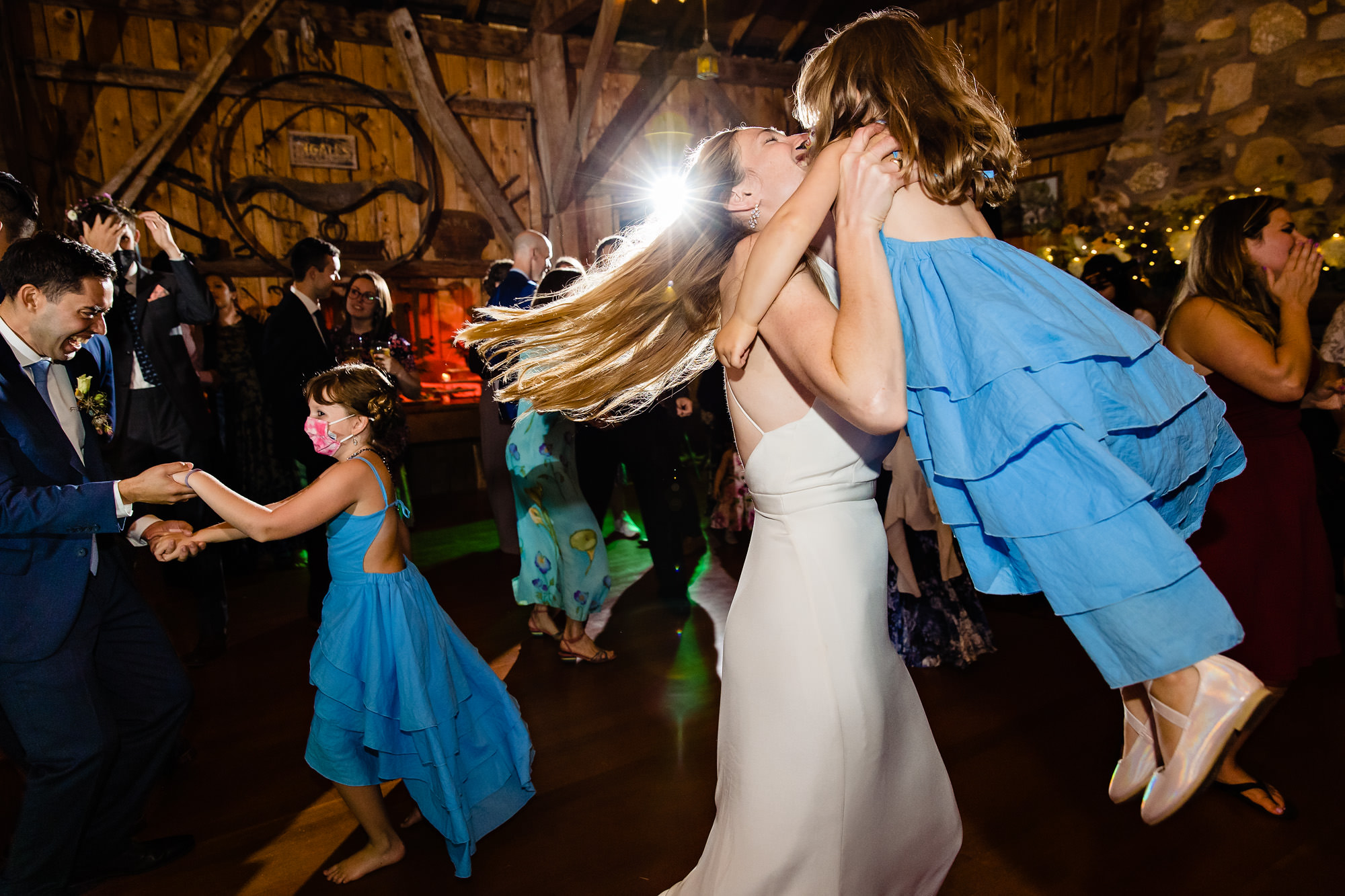 A dance floor in a barn at a private residence wedding on MDI in Maine