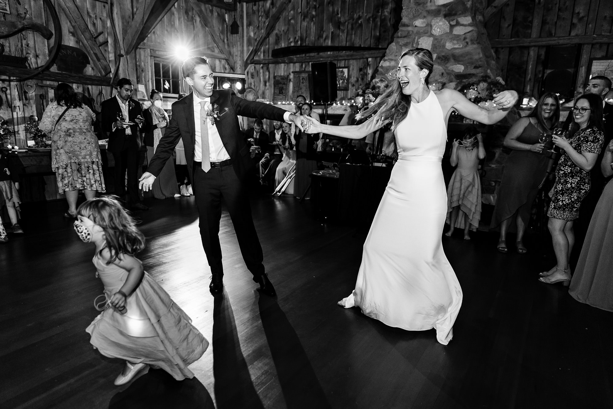 A dance floor in a barn at a private residence wedding on MDI in Maine