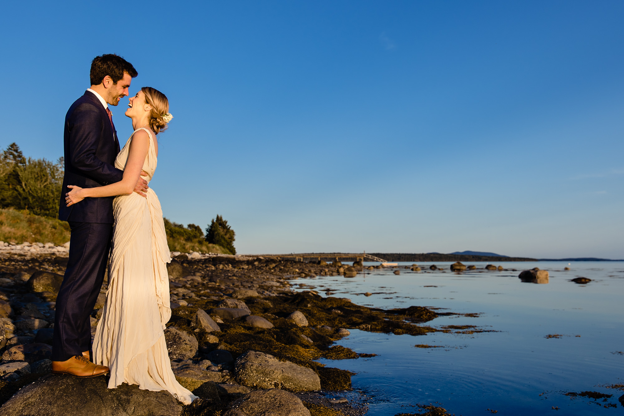 Couples portraits at a wedding in Blue Hill Maine