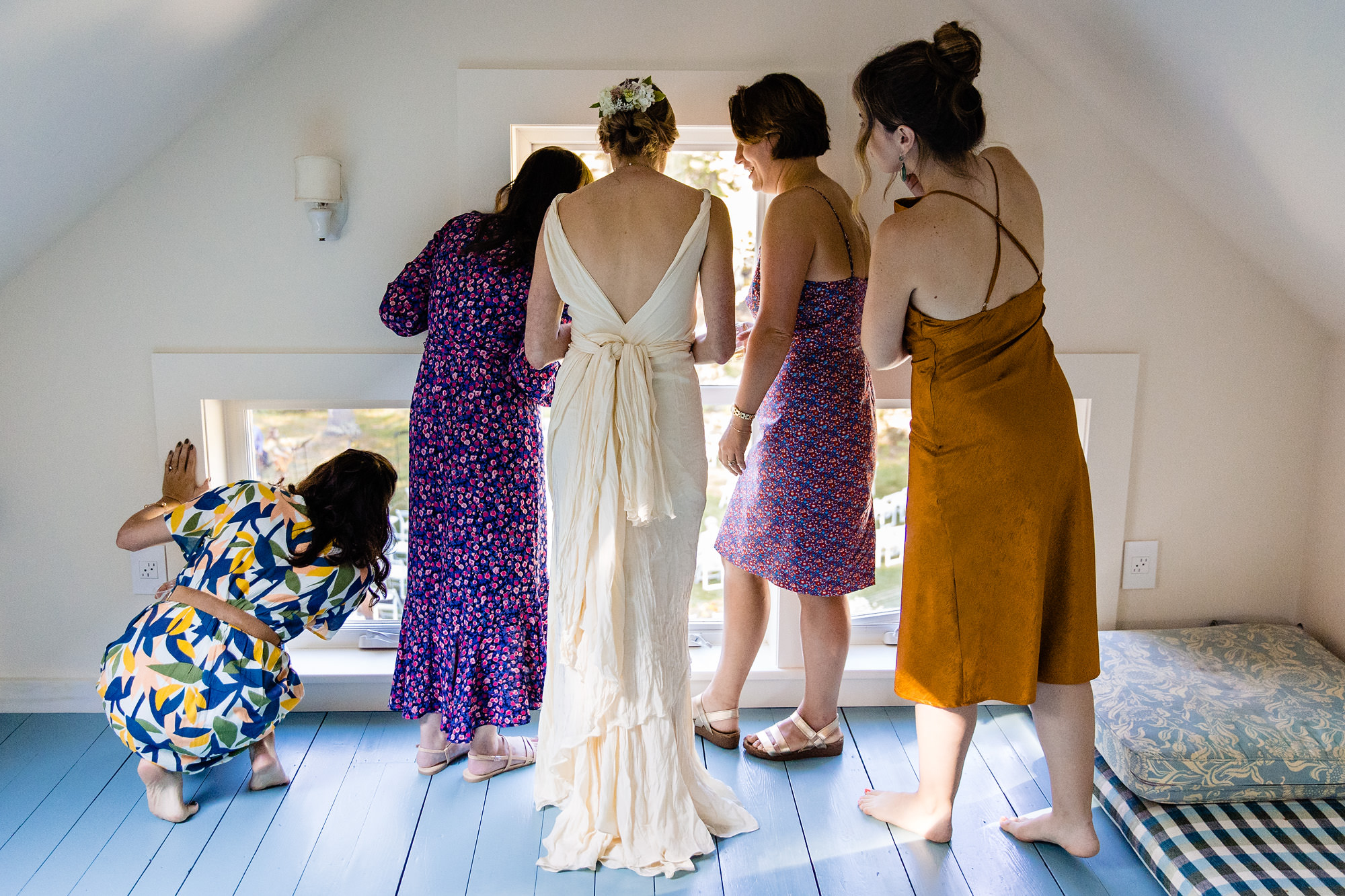 The bride and groom and their friends prepare for their Blue Hill Maine wedding day