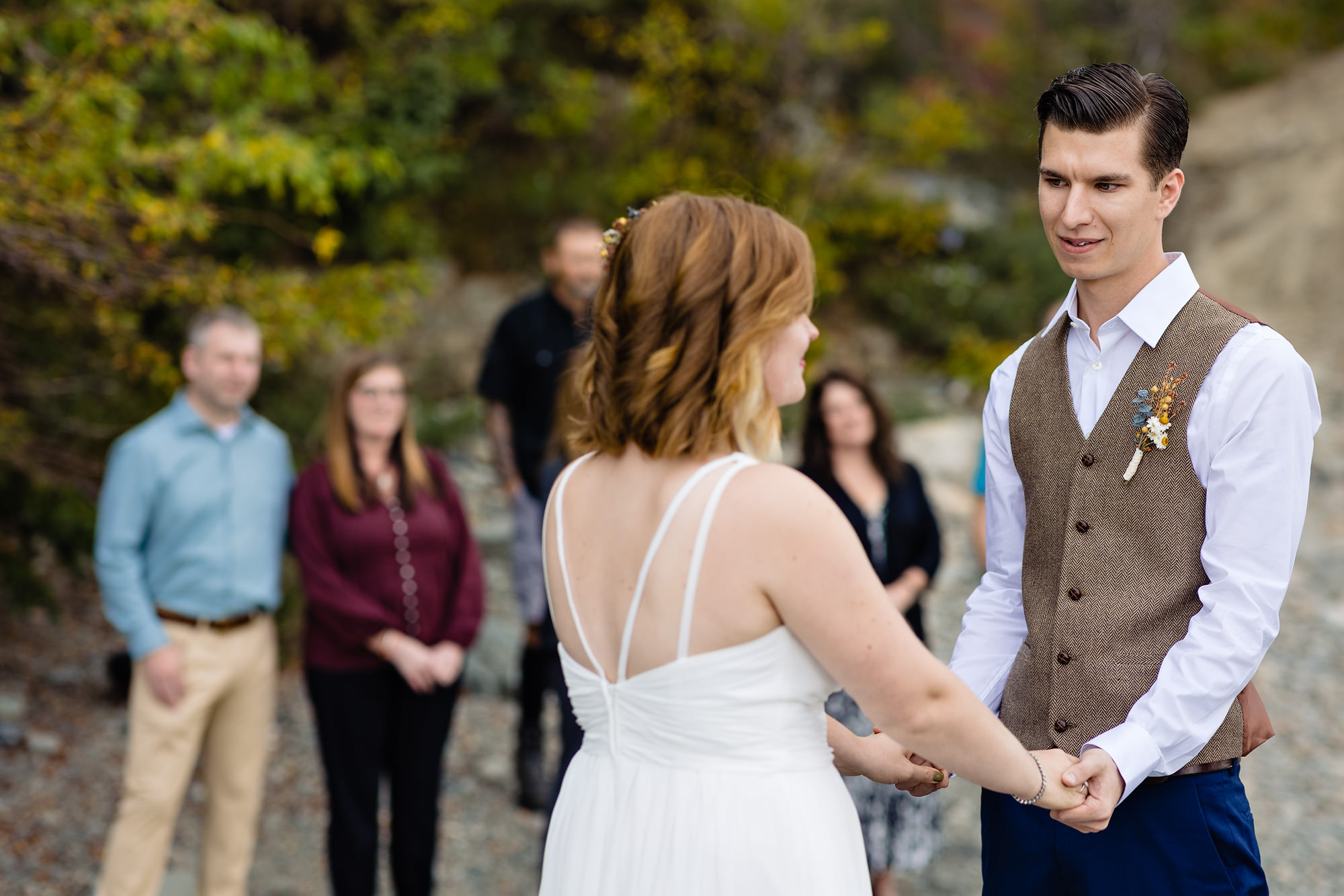 An elopement ceremony at a quiet cove on Mount Desert Island