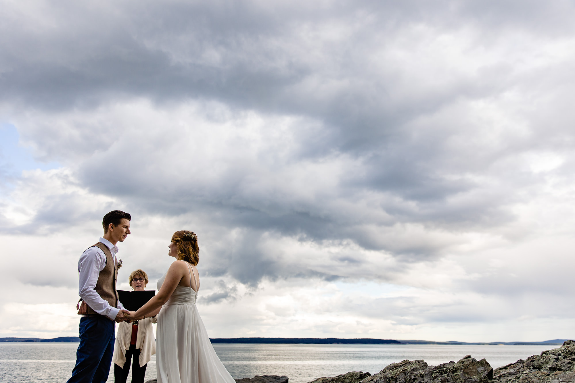 An elopement ceremony at a quiet cove on Mount Desert Island