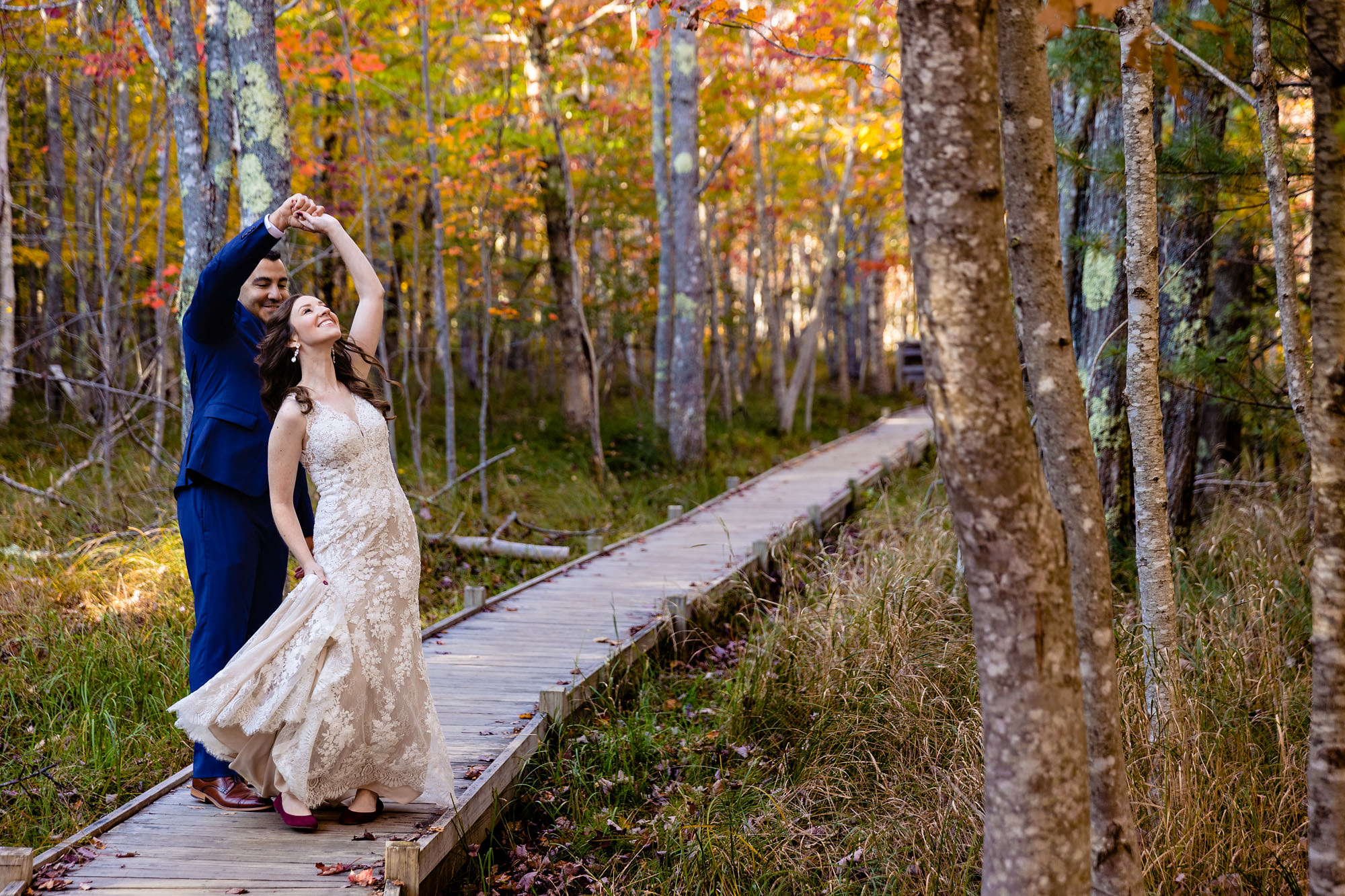 Elopement portraits in the fall in Acadia National Park