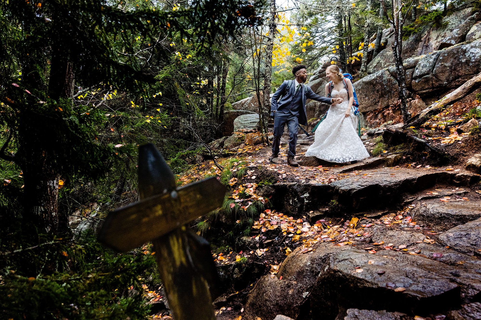 Wedding portraits on top of a mountain for an Acadia wedding