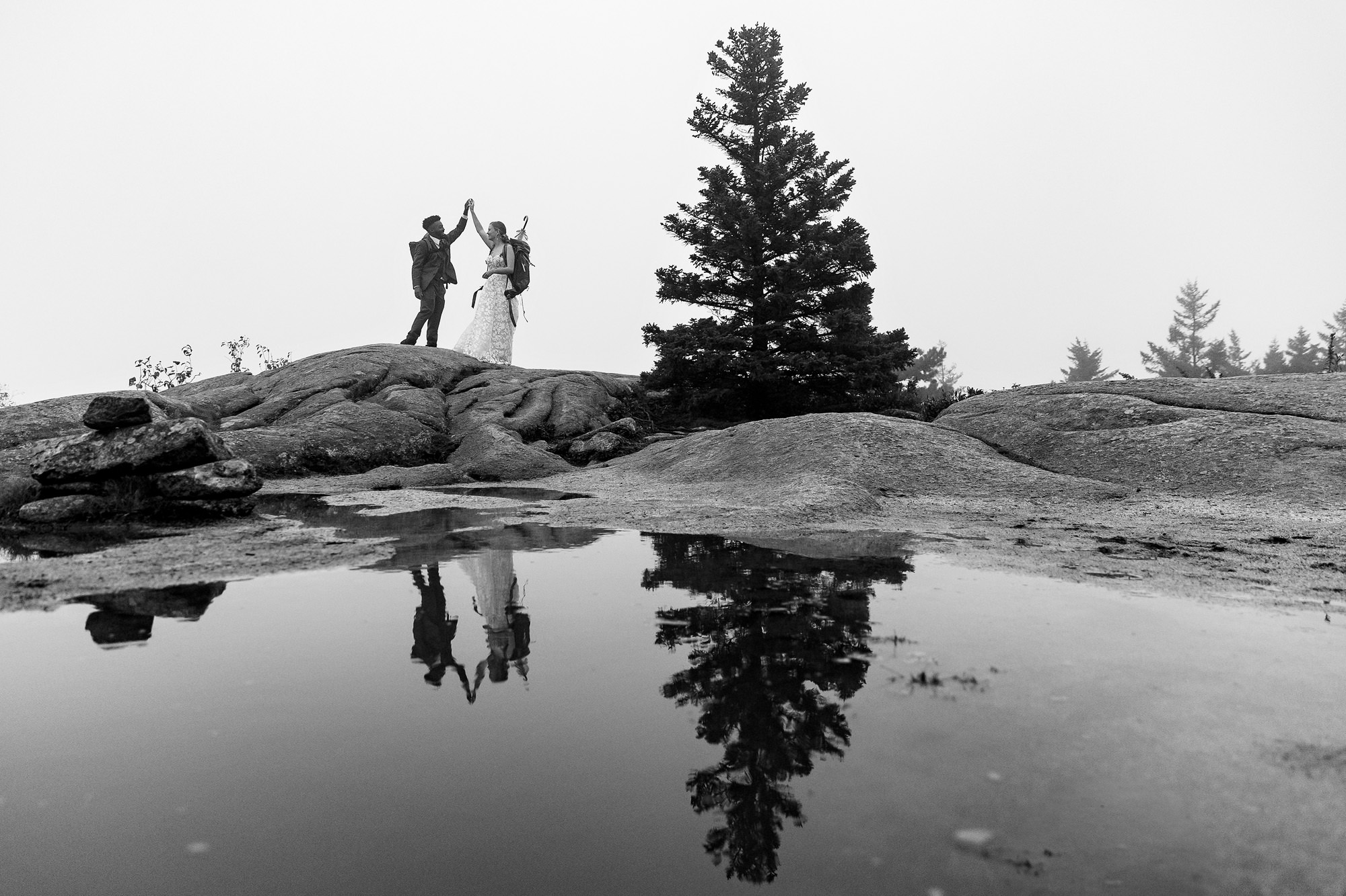 Wedding portraits on top of a mountain for an Acadia wedding
