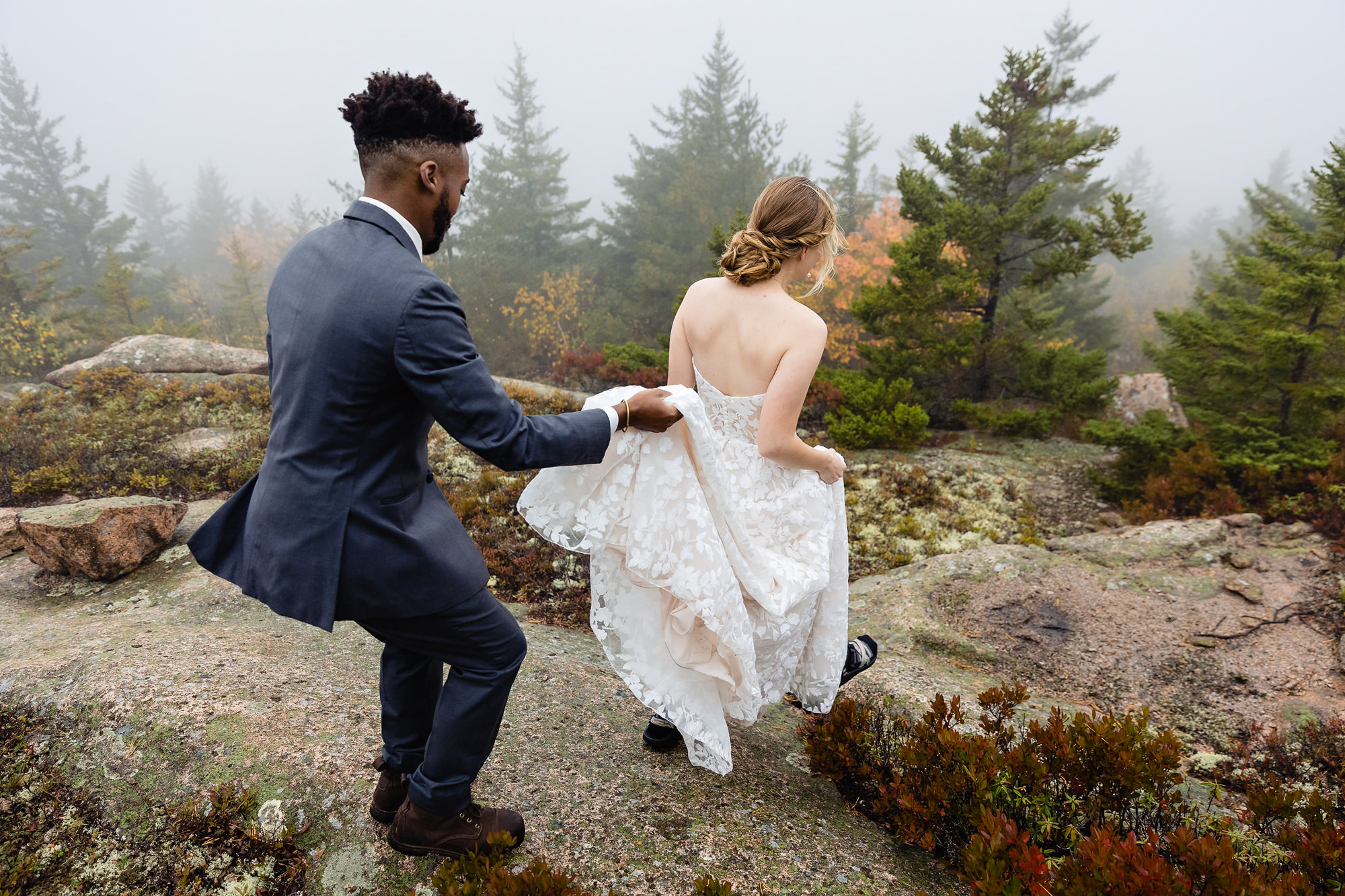 A first look on top of a mountain for an Acadia elopement