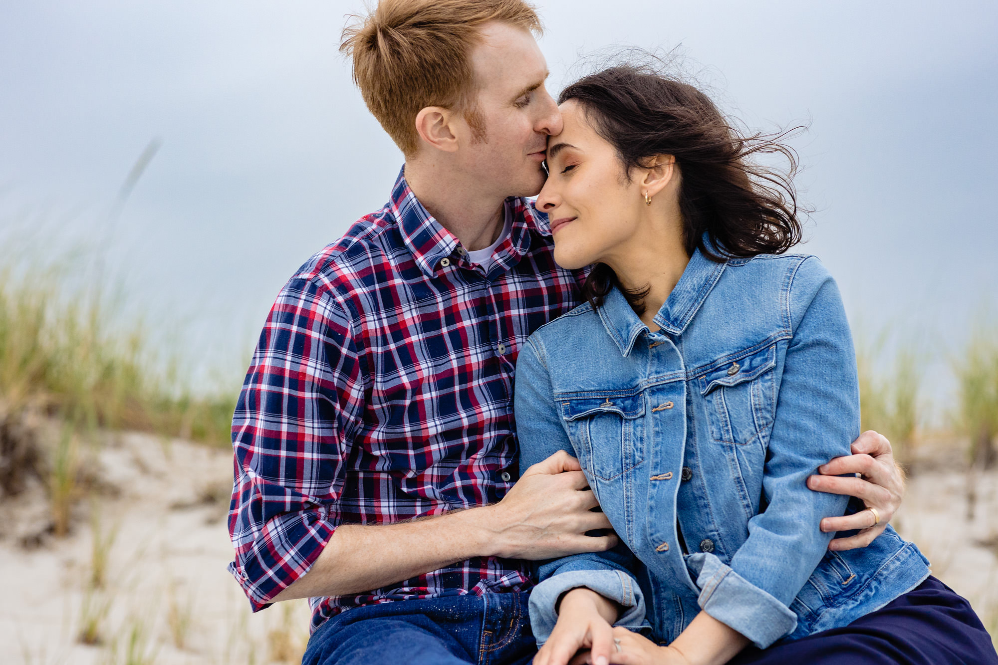 Couples portraits taken at Pine Point Beach in Scarborough, Maine