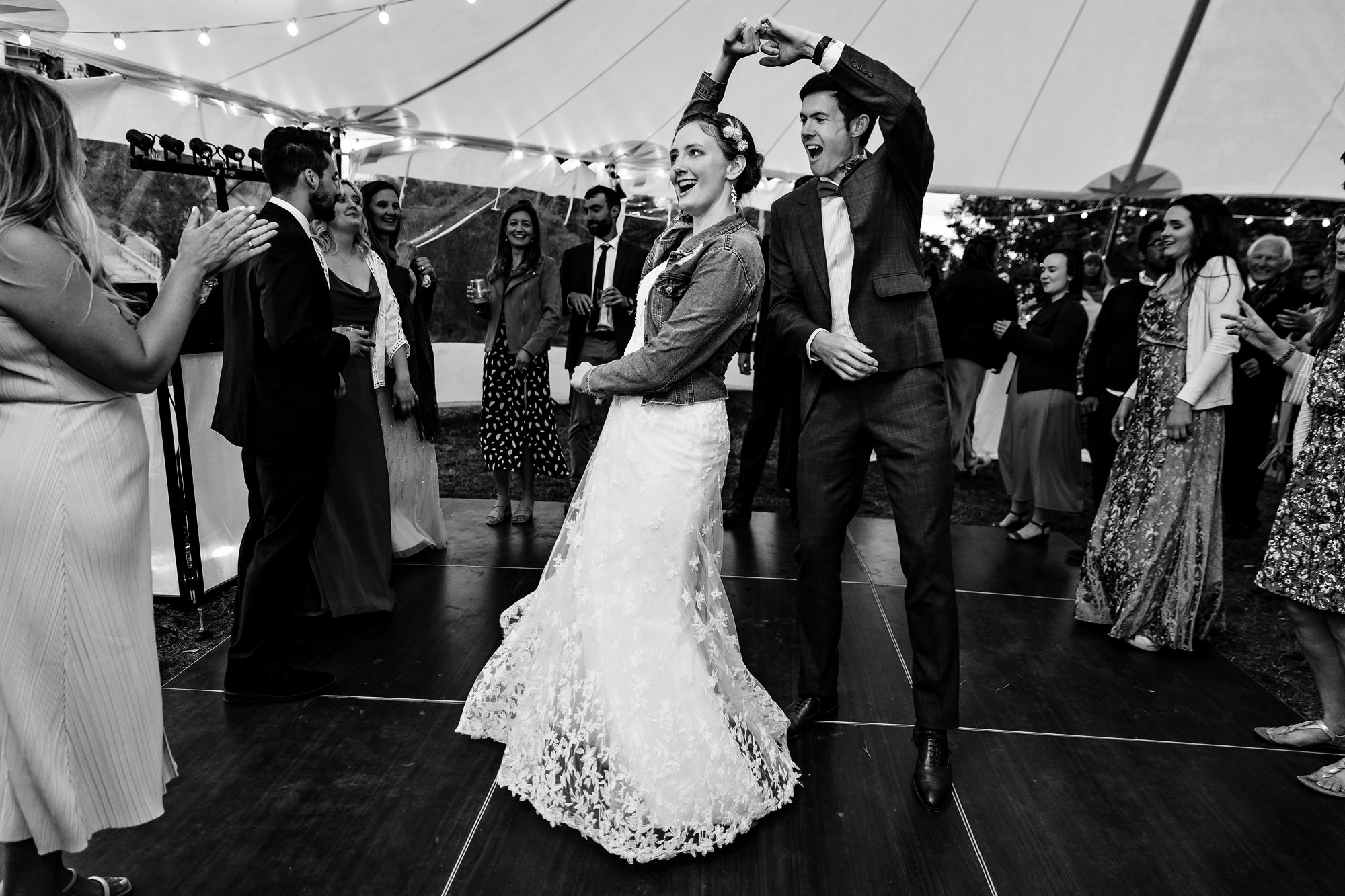 An energetic dance floor at a wedding on Chebeague Island, Maine