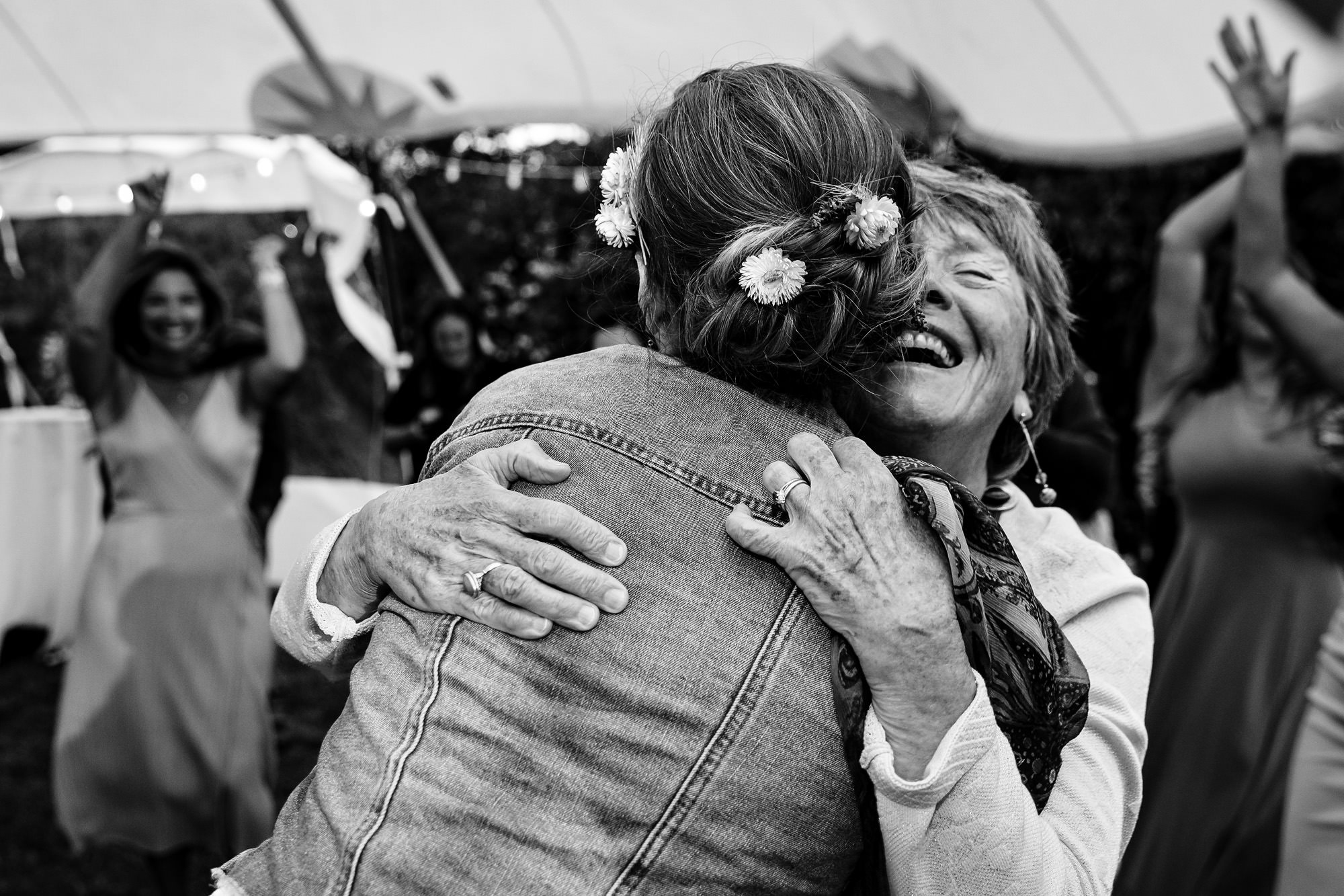 An energetic dance floor at a wedding on Chebeague Island, Maine