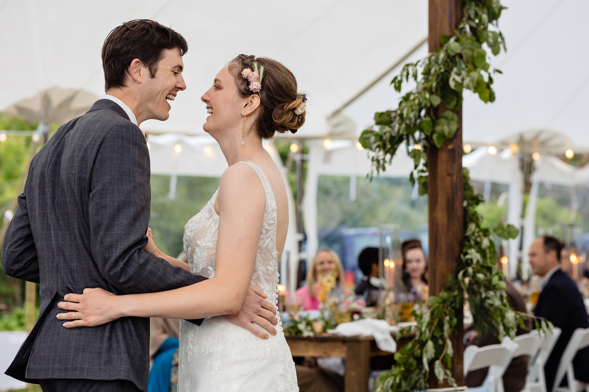 The bride and groom share a first dance at their Chebeague Island Inn wedding in Maine