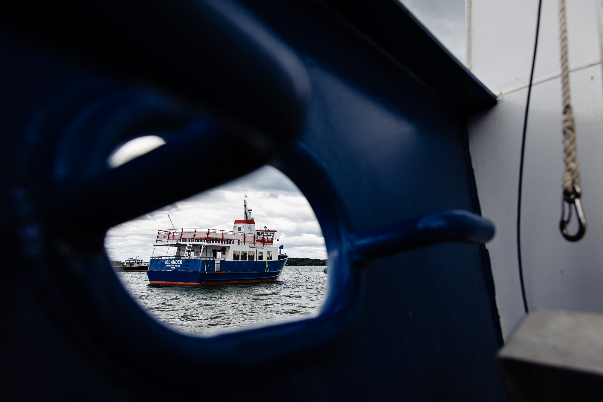A ferry heading to a Chebeague Island Inn wedding in Maine